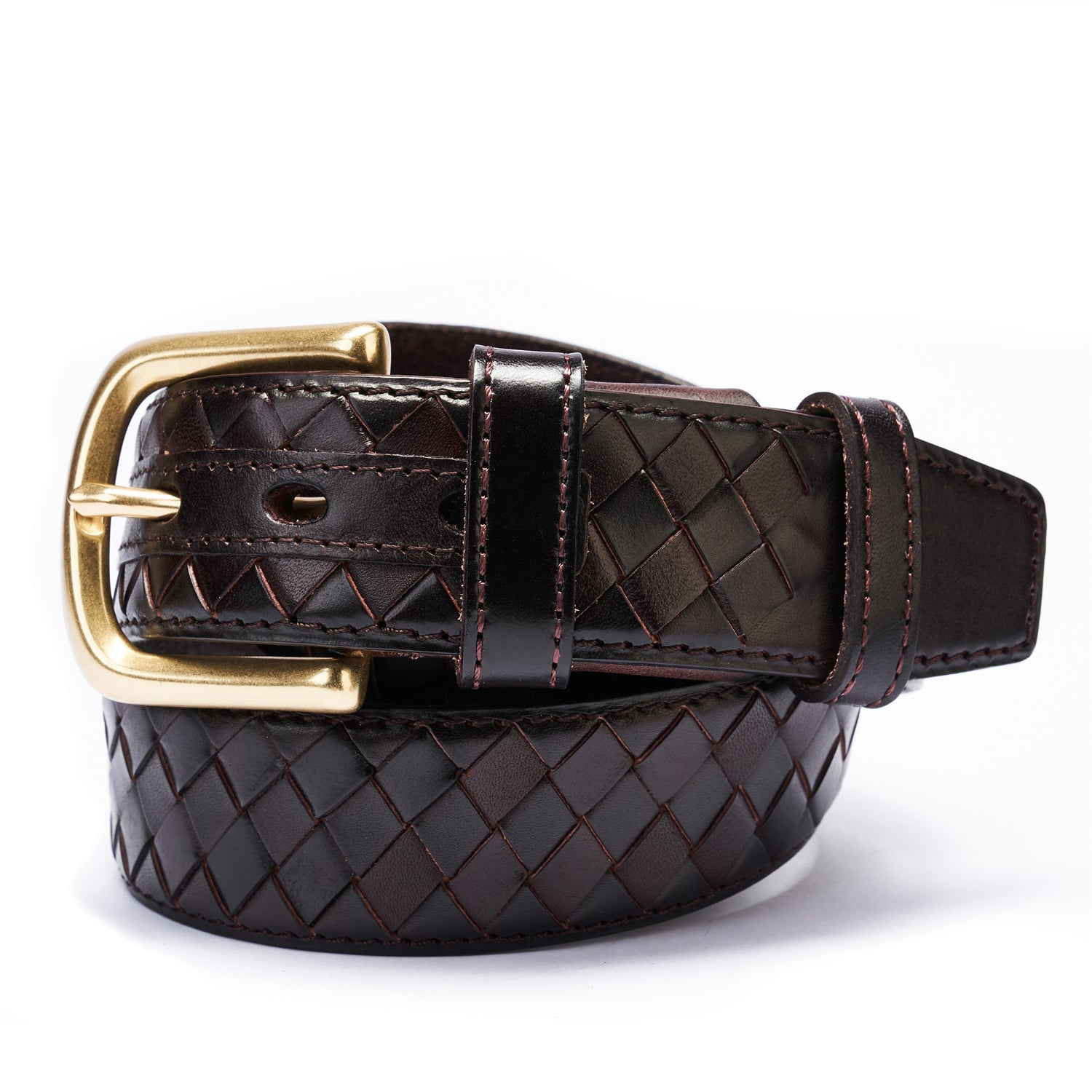 BELTLTEY Aged Café Noir Intrecciato-Style Leather Belt – 1.5 Inches