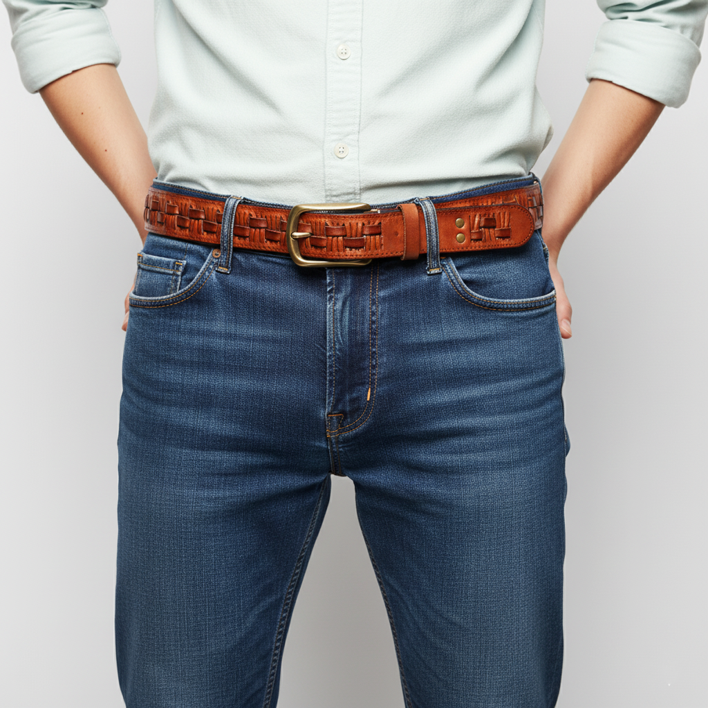 BELTLEY Artisan Braided Leather Belt | Solid Copper Buckle • Vintage Saddle Brown