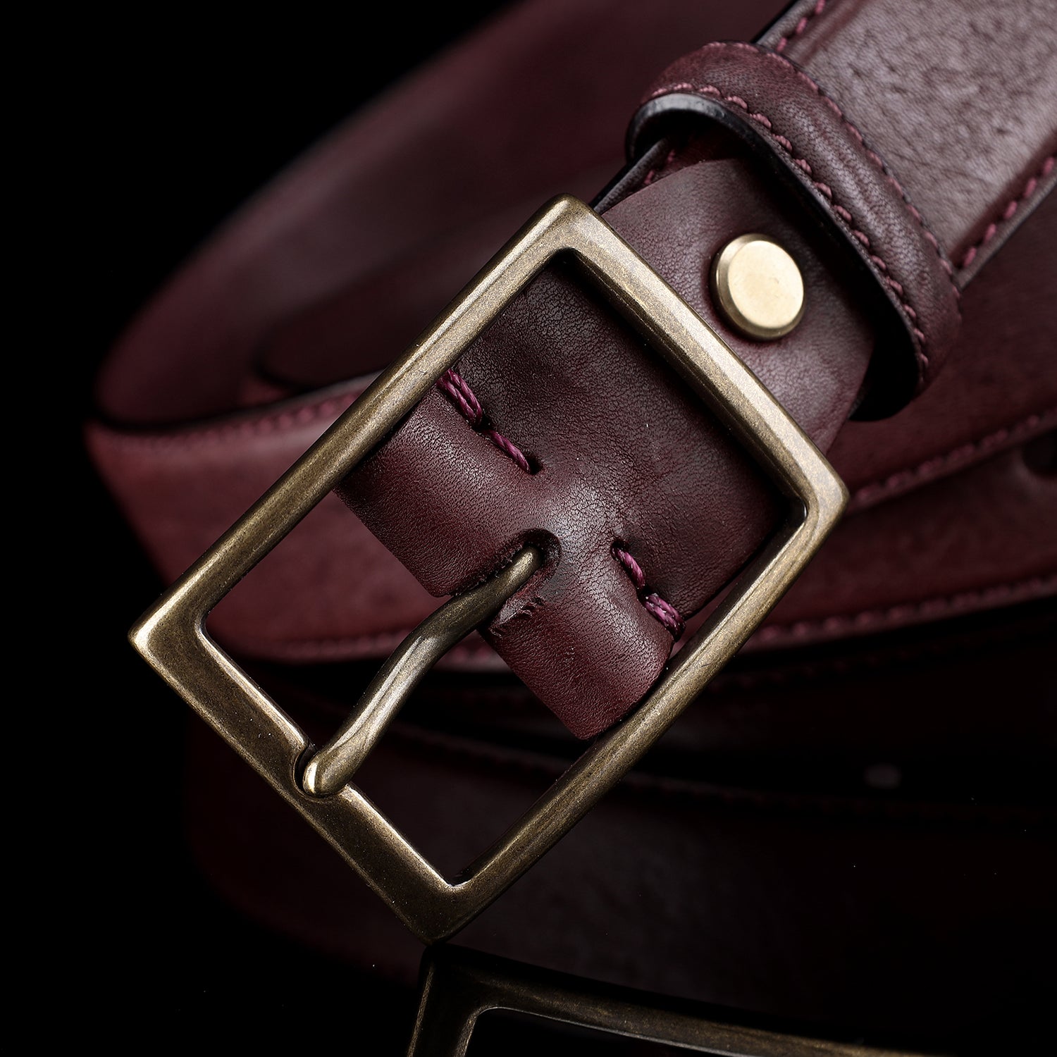 BELTLEY 1.38" Dark Purple Leather Belt for Men & Women