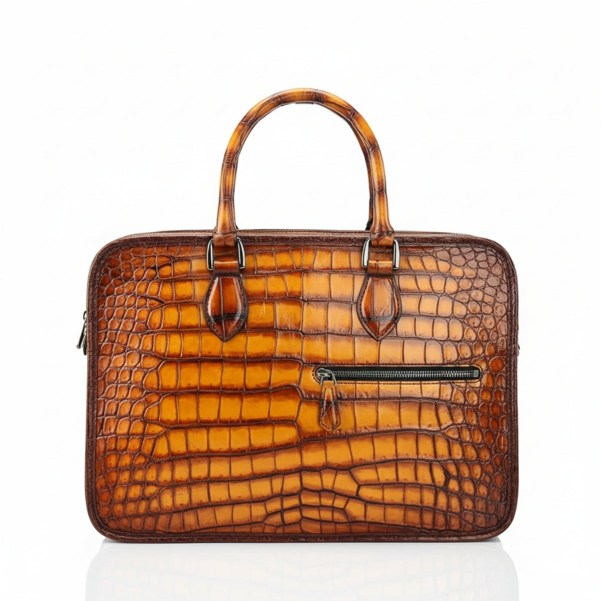 BELTLEY Artisan Patina Crocodile Briefcase | Hand-Rubbed Tan Business Bag