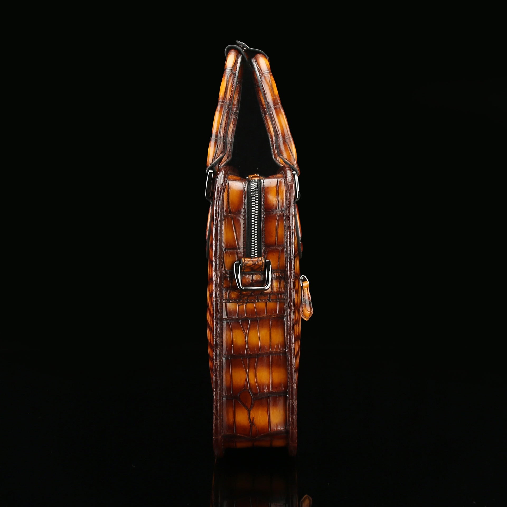 BELTLEY Artisan Patina Crocodile Briefcase | Hand-Rubbed Tan Business Bag