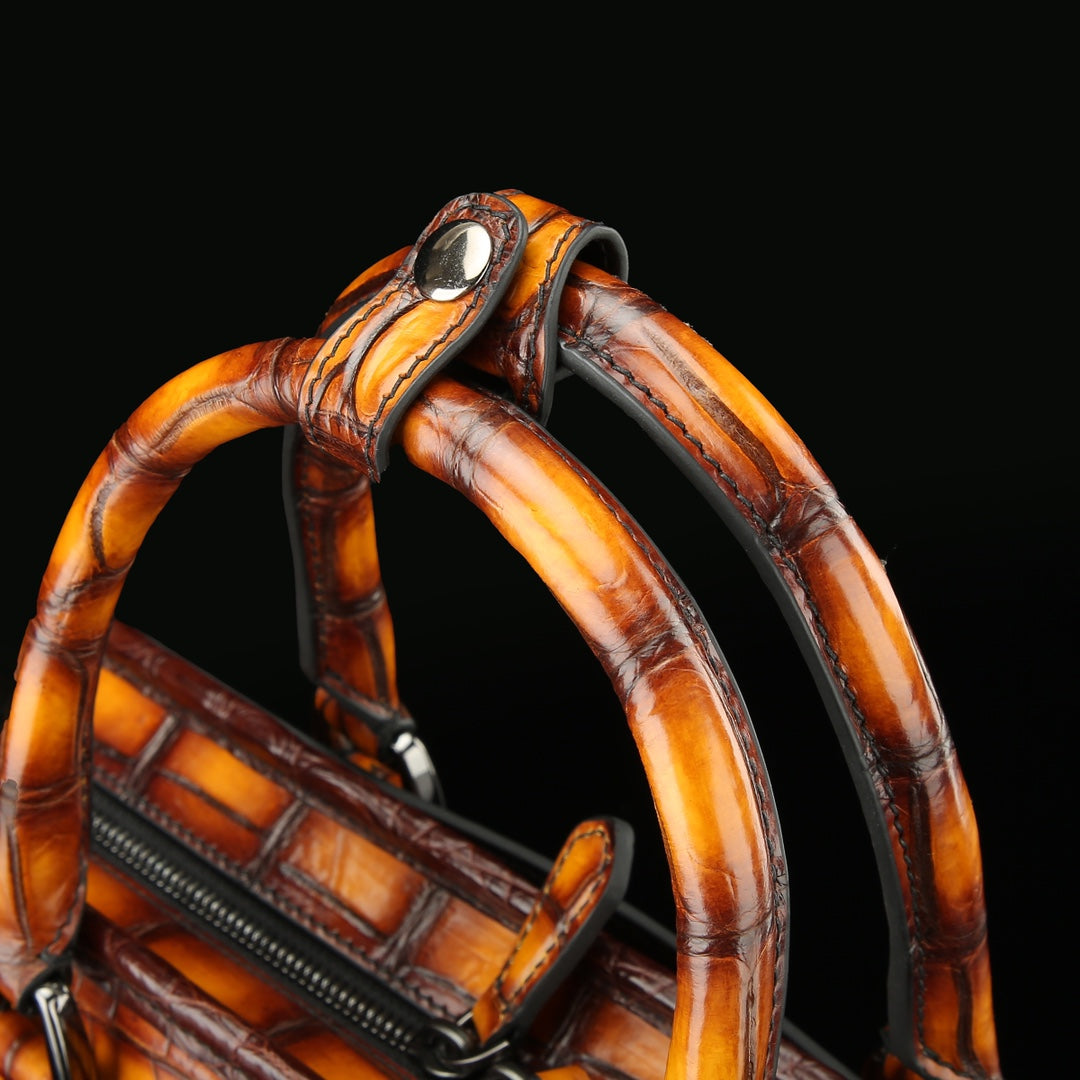 BELTLEY Artisan Patina Crocodile Briefcase | Hand-Rubbed Tan Business Bag