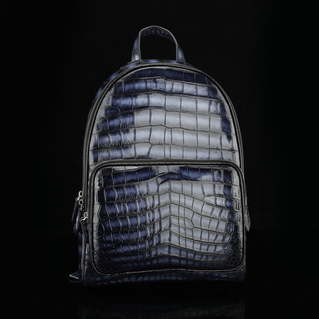 BELTLEY Artisanal French Patina Nile Crocodile Belly Backpack – Midnight Blue