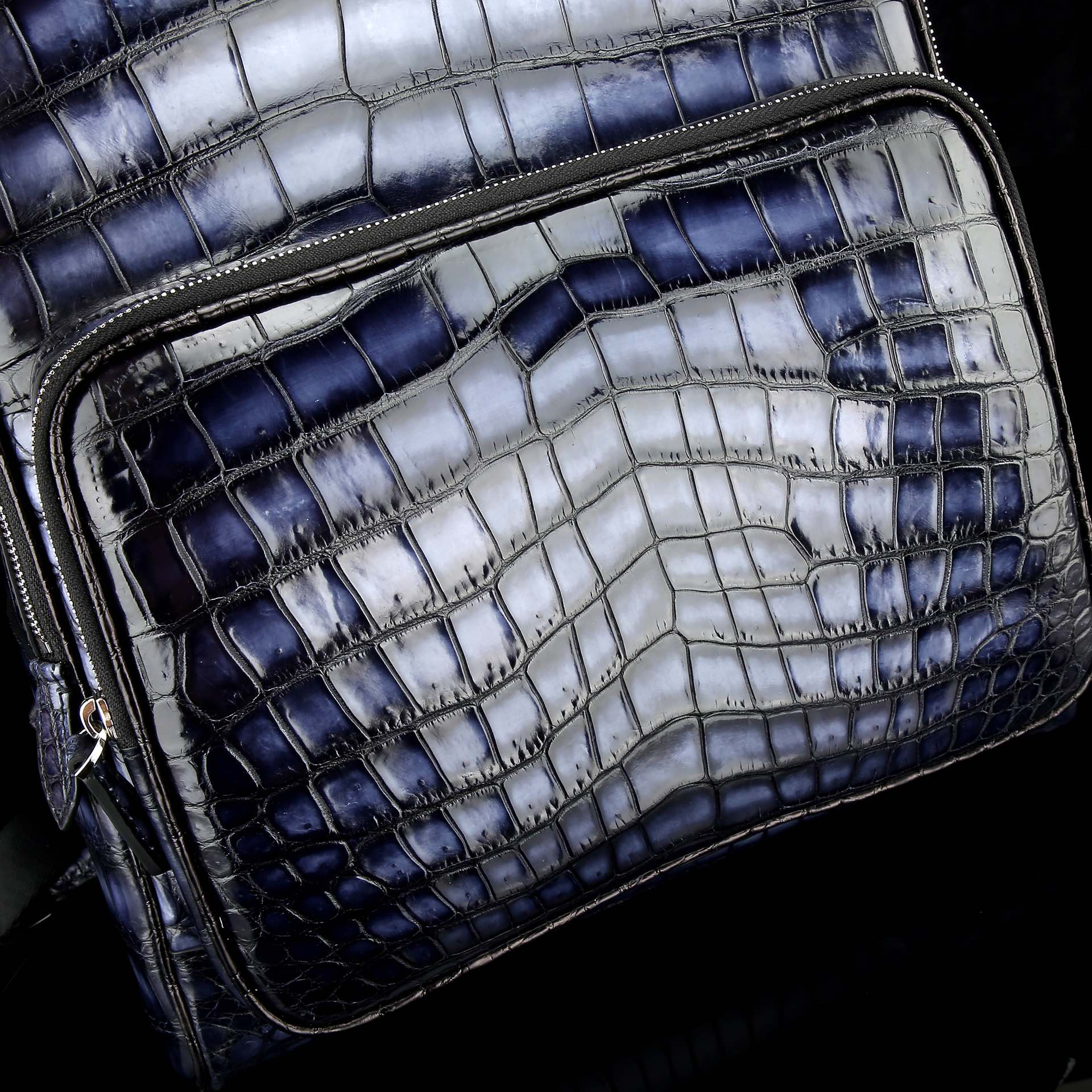 BELTLEY Artisanal French Patina Nile Crocodile Belly Backpack – Midnight Blue