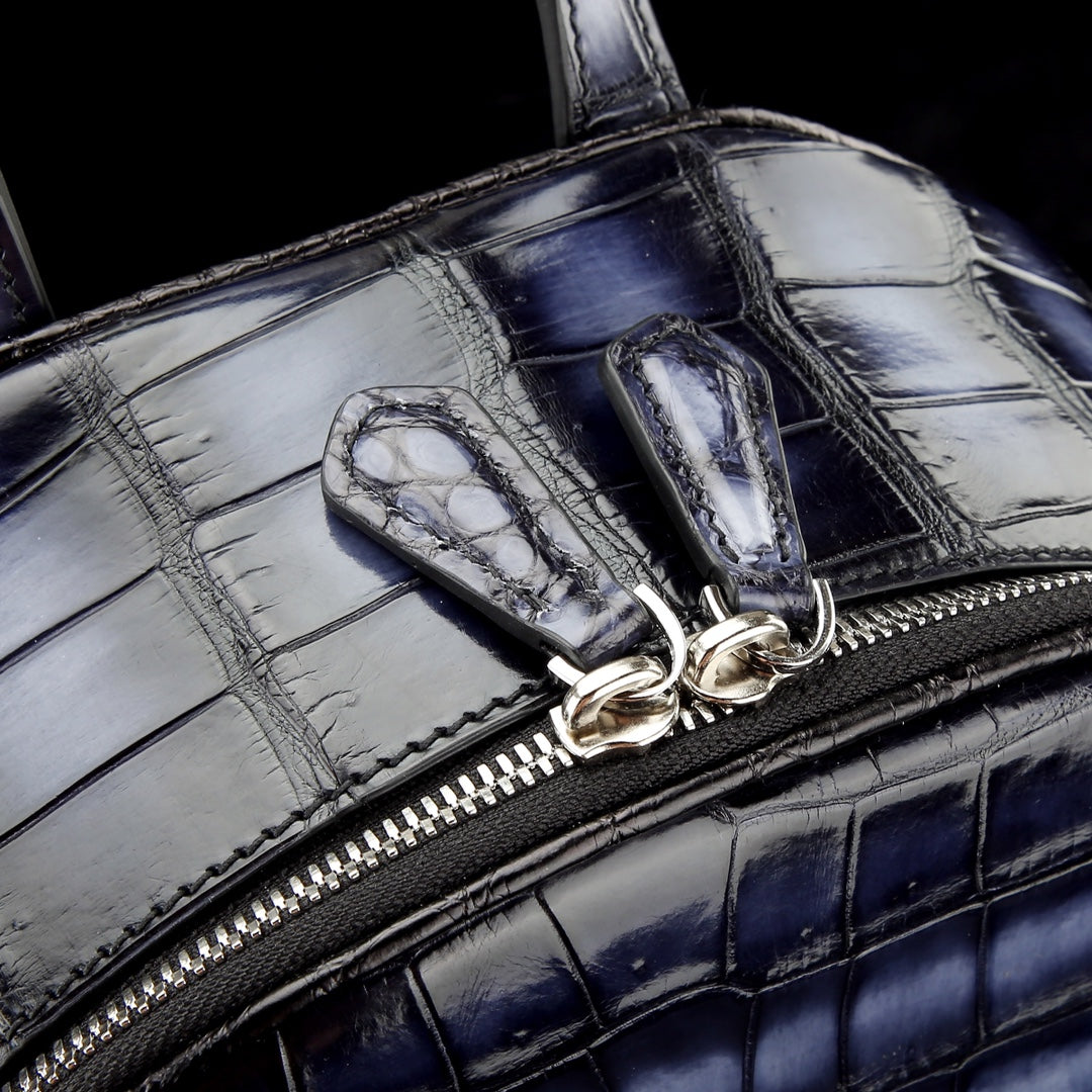 BELTLEY Artisanal French Patina Nile Crocodile Belly Backpack – Midnight Blue