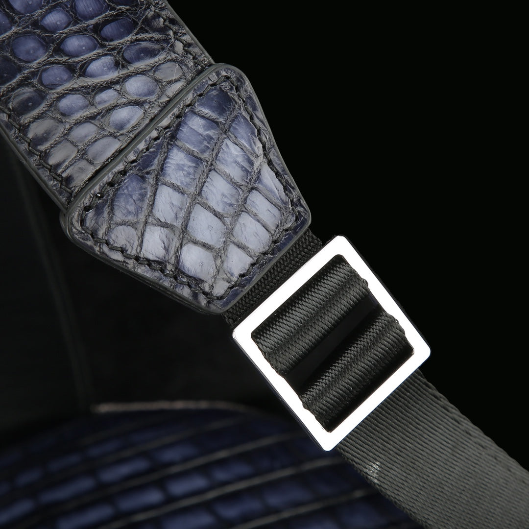 BELTLEY Artisanal French Patina Nile Crocodile Belly Backpack – Midnight Blue