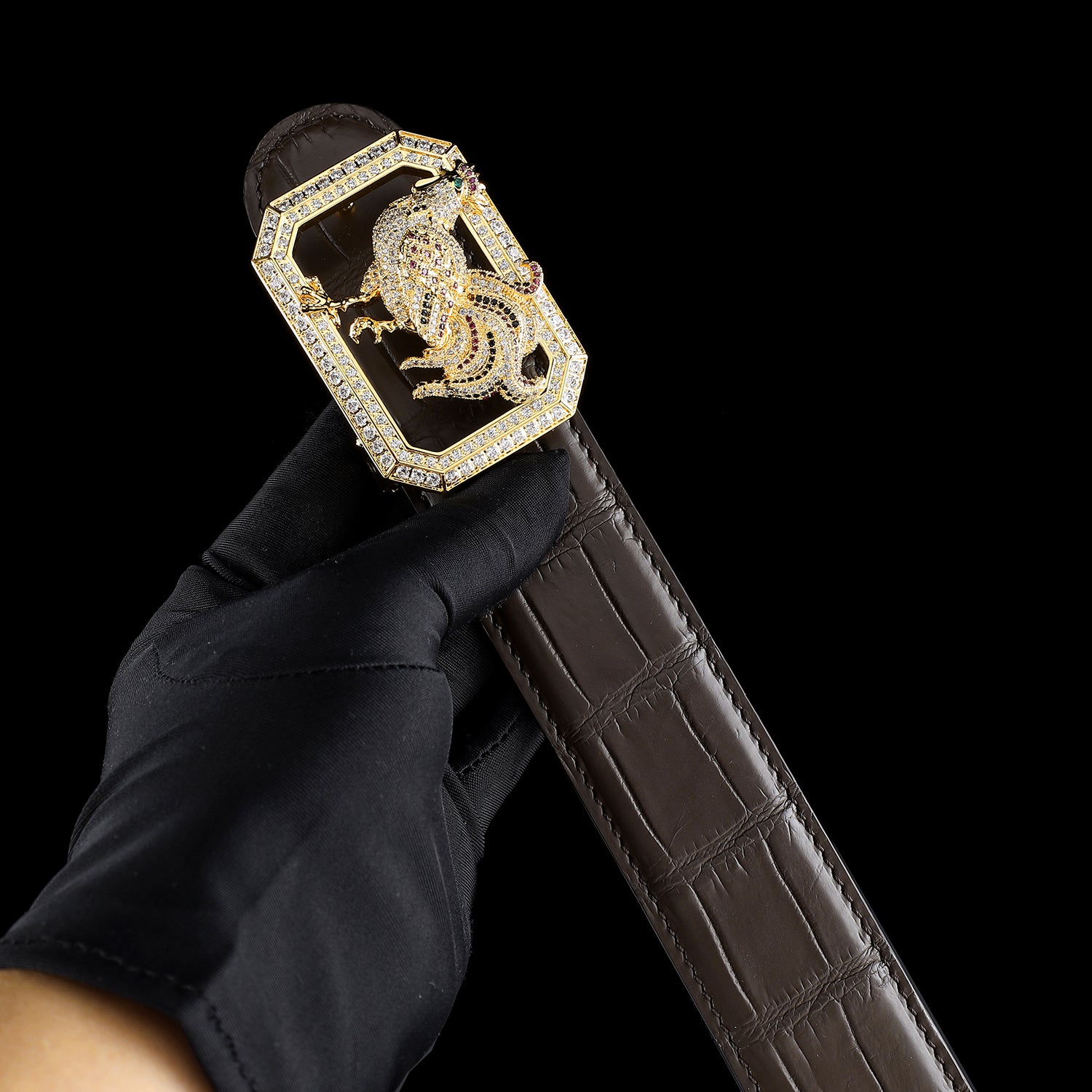 BELTLEY Authentic Crocodile Belt – Dark Brown- with Rooster buckle