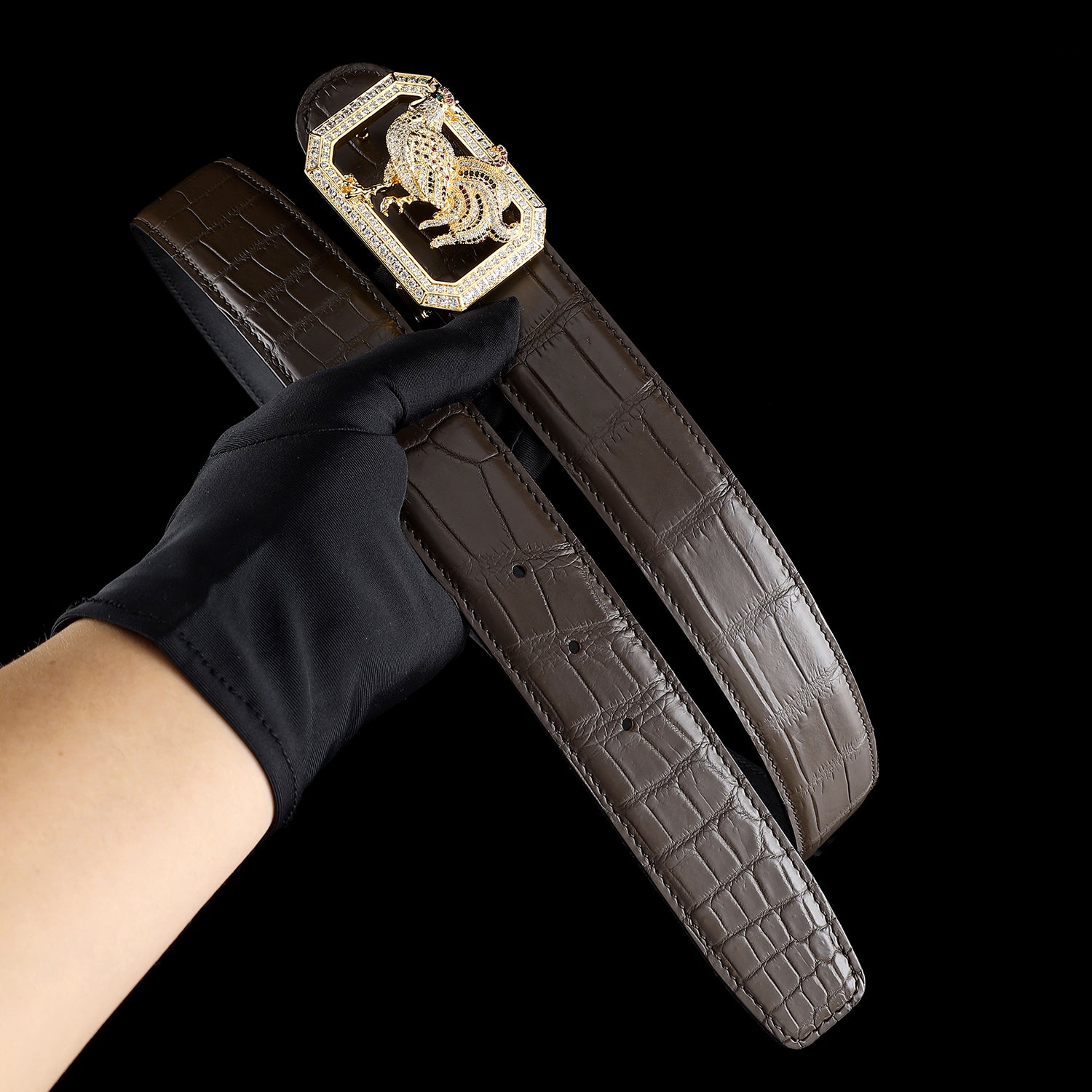 BELTLEY Authentic Crocodile Belt – Dark Brown- with Rooster buckle