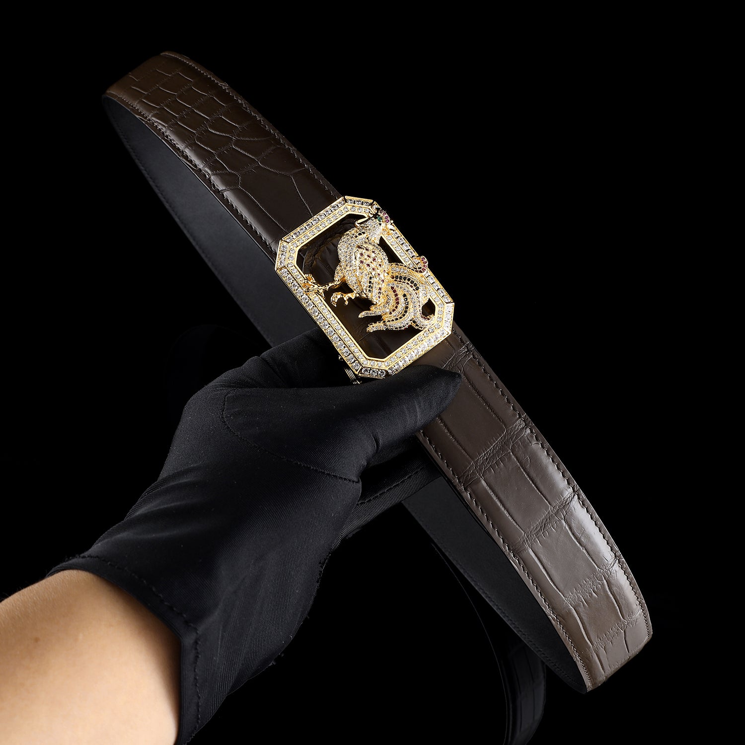 BELTLEY Authentic Crocodile Belt – Dark Brown- with Rooster buckle