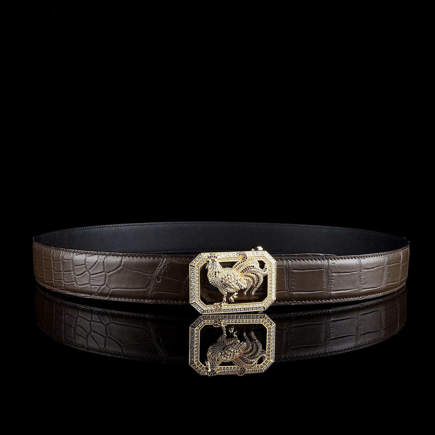 BELTLEY Authentic Crocodile Belt – Dark Brown- with Rooster buckle