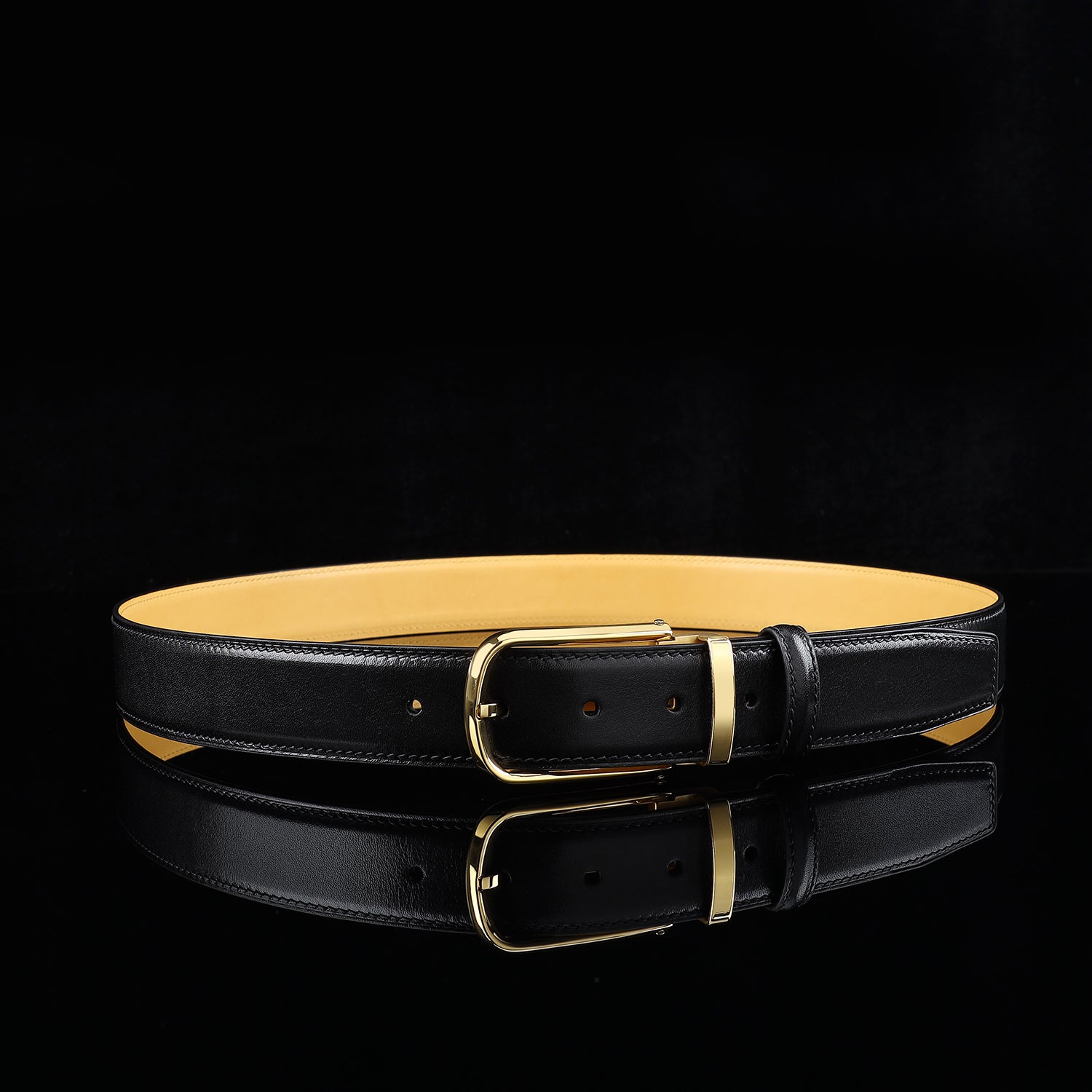 BELTLEY Black Calfskin Dress Belt 1.38" Business Casual