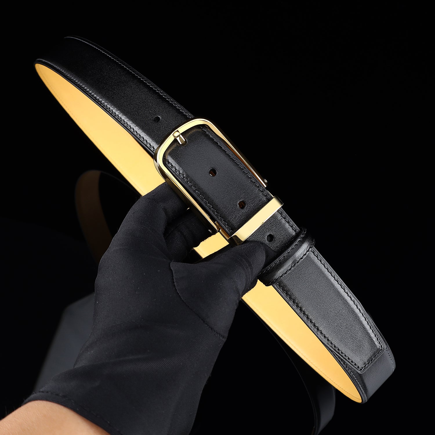 BELTLEY Black Calfskin Dress Belt 1.38" Business Casual