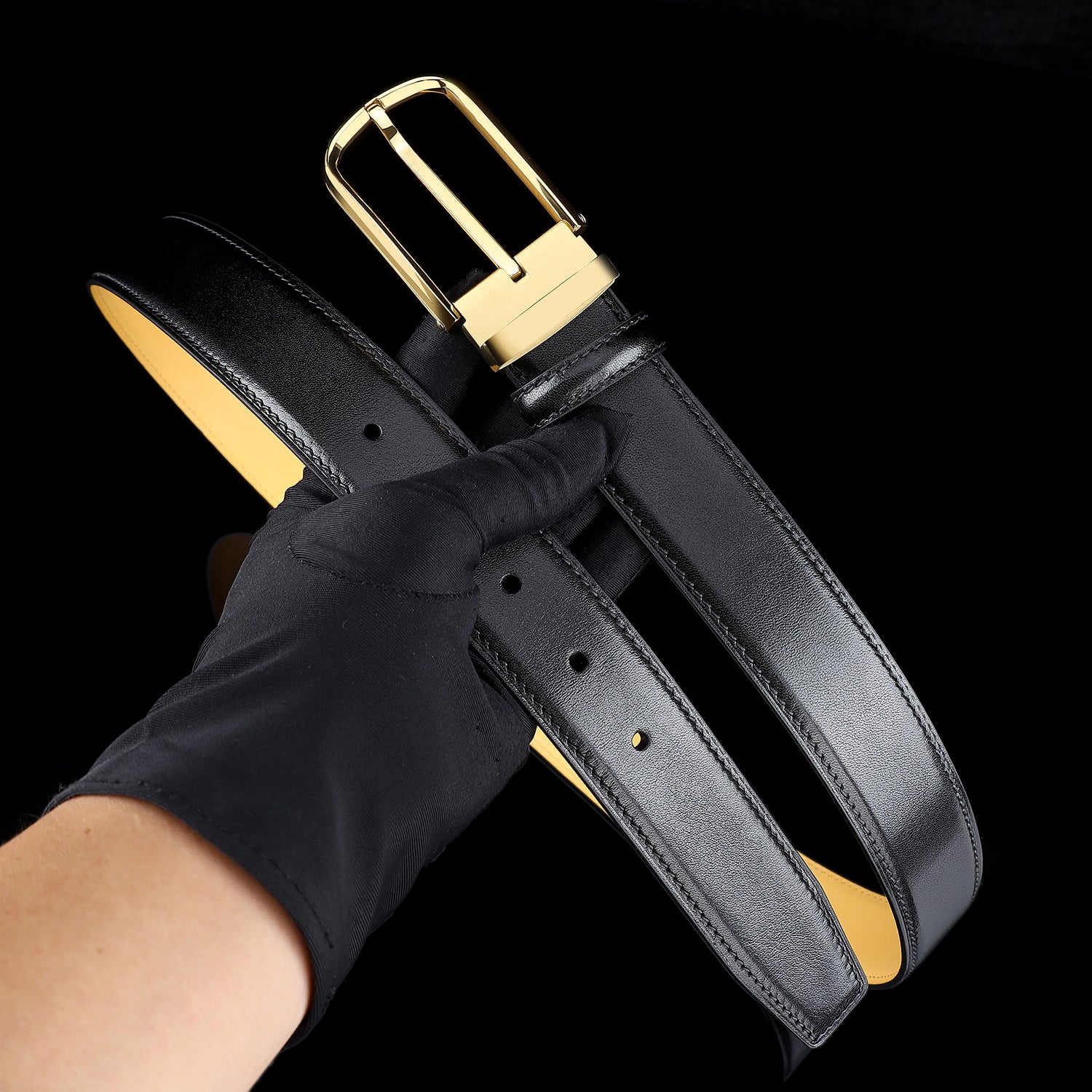 BELTLEY Black Calfskin Dress Belt 1.38" Business Casual