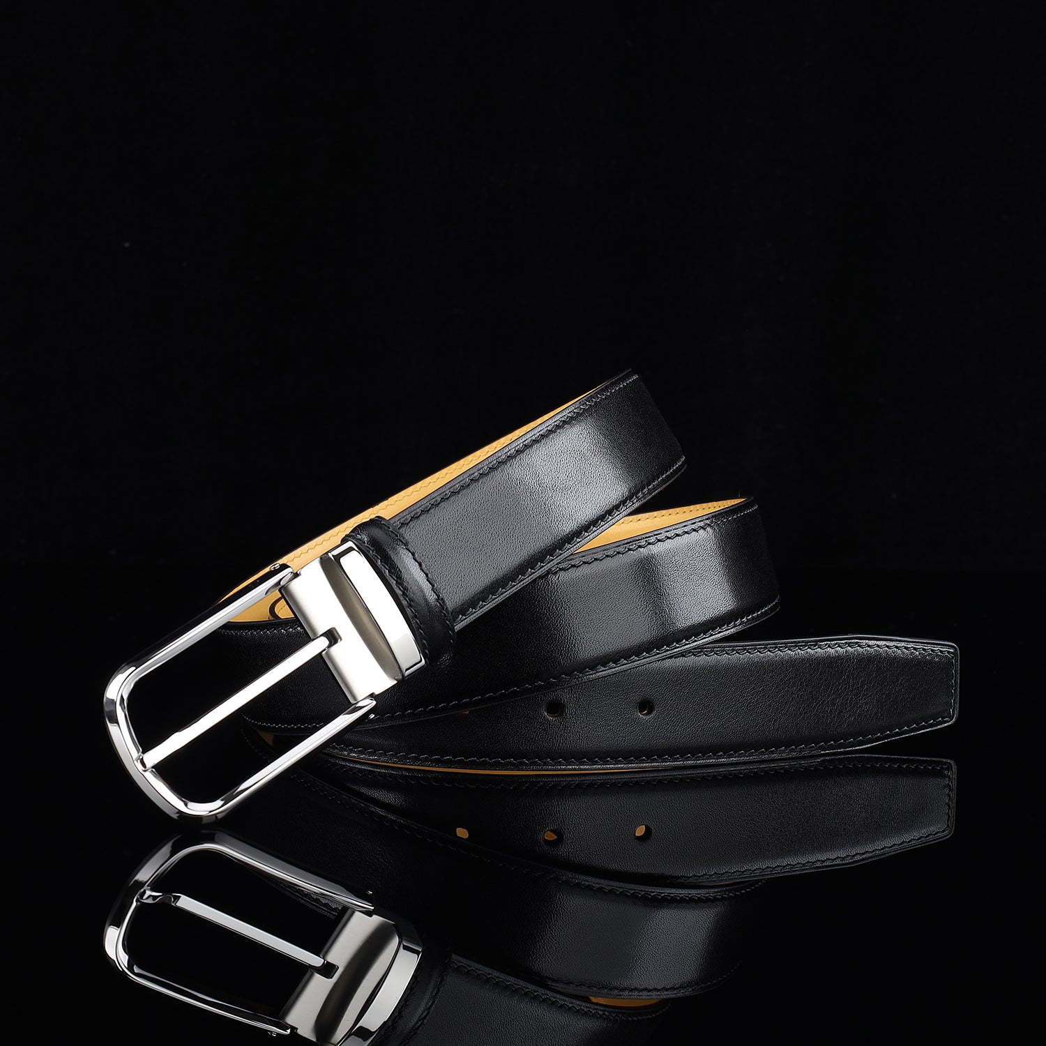 BELTLEY Black Calfskin Dress Belt 1.38" Business Casual