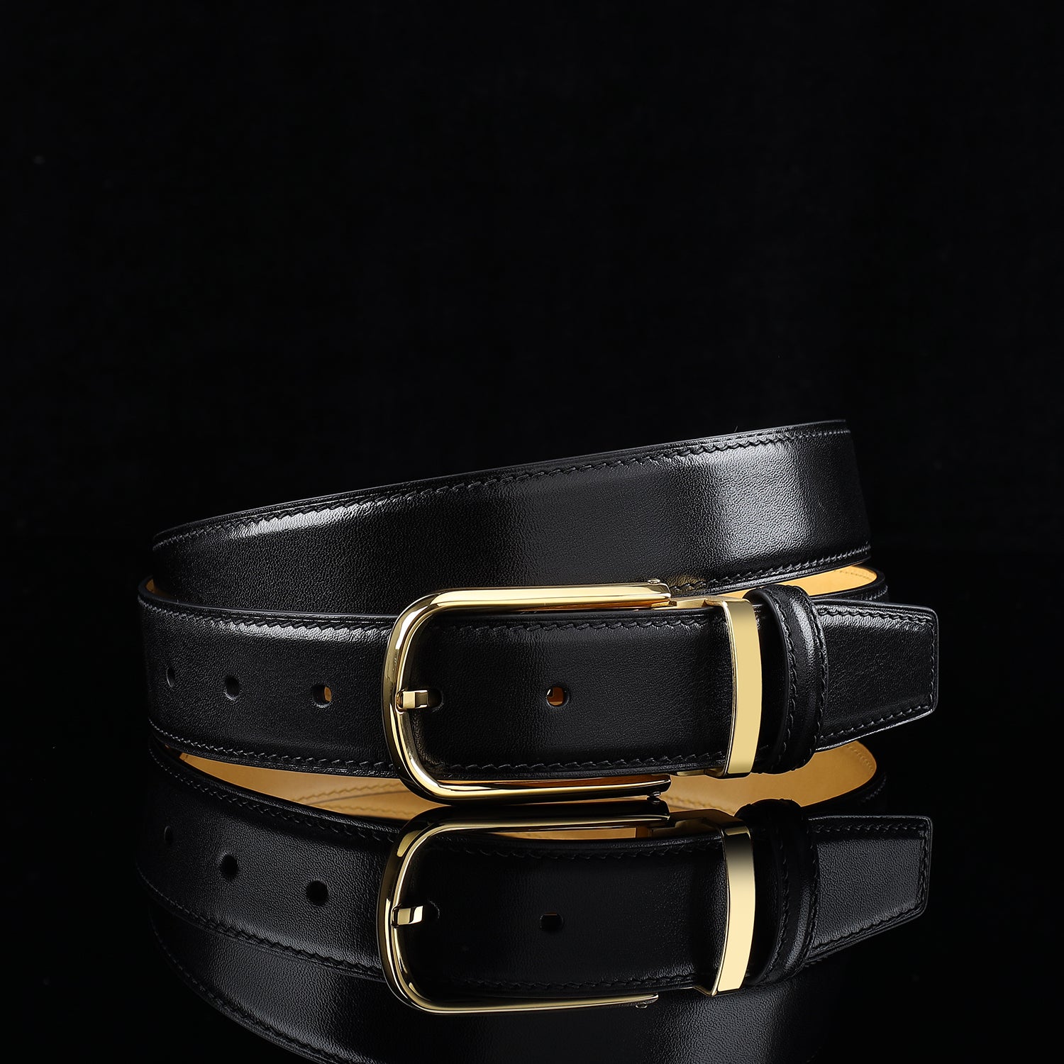 BELTLEY Black Calfskin Dress Belt 1.38" Business Casual