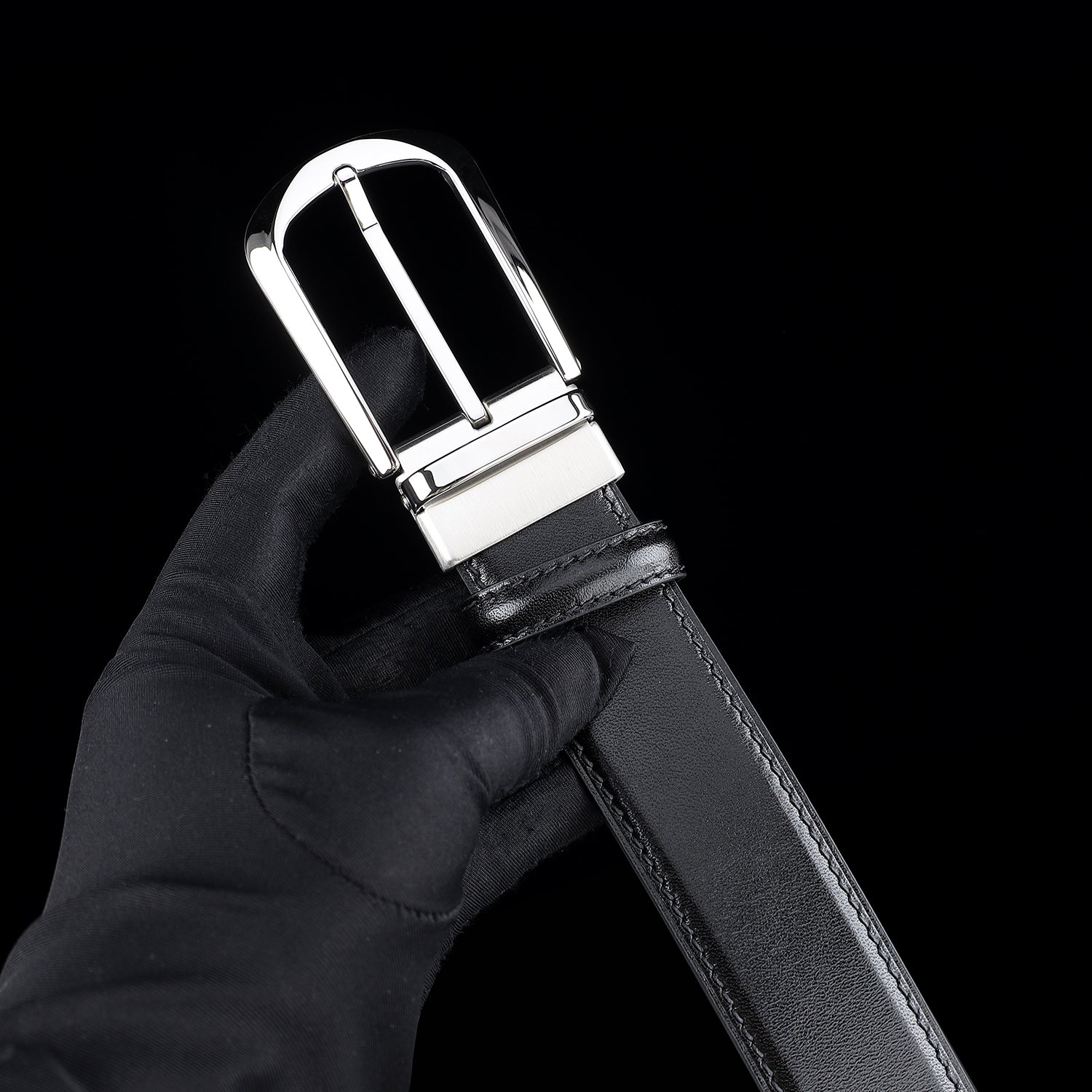 BELTLEY Black Calfskin Dress Belt 1.38" Wide