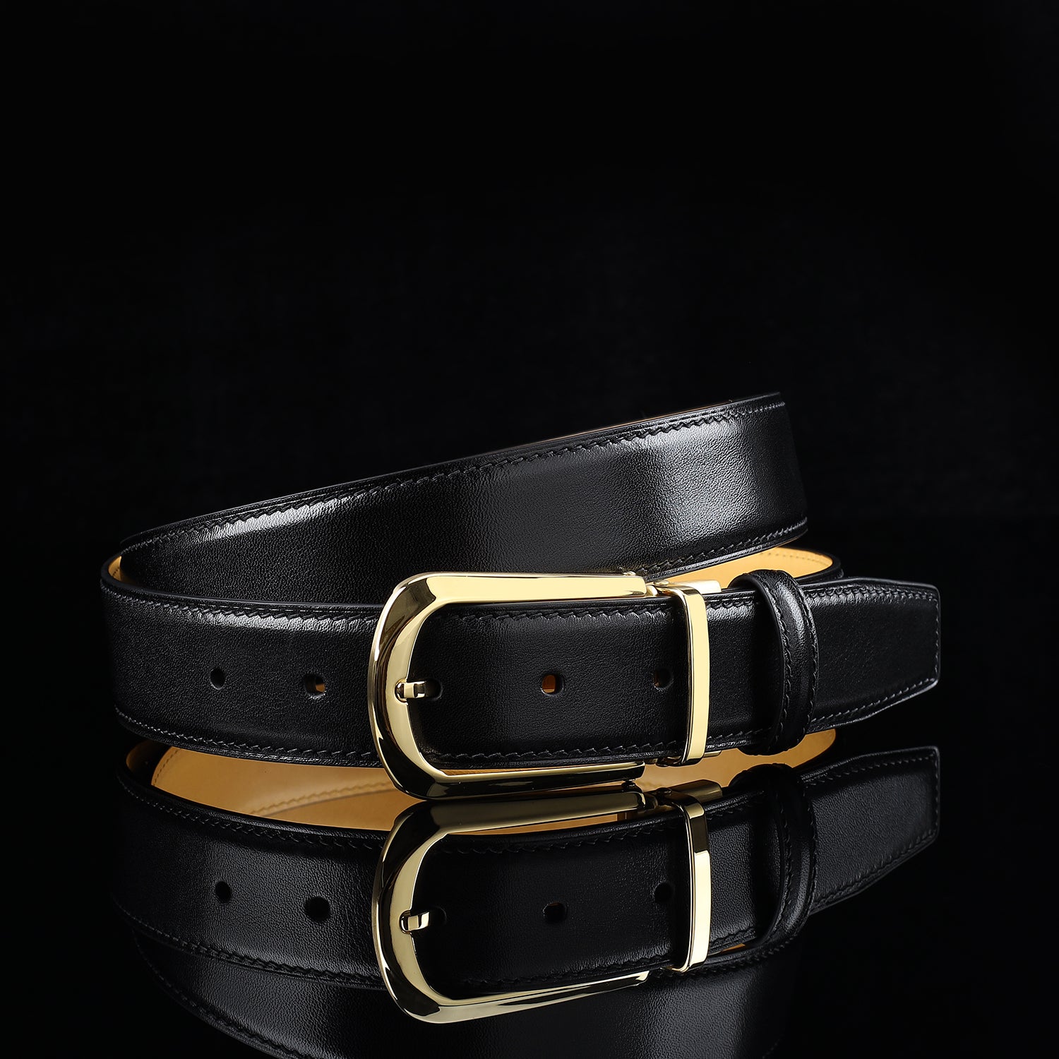 BELTLEY Black Calfskin Dress Belt 1.38" Wide