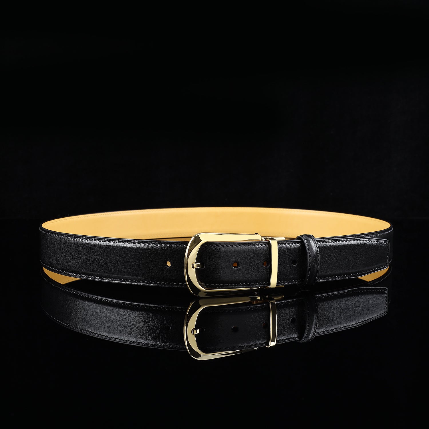BELTLEY Black Calfskin Dress Belt 1.38" Wide