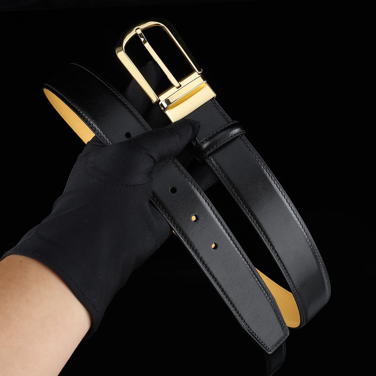 BELTLEY Black Calfskin Dress Belt 1.38" Wide