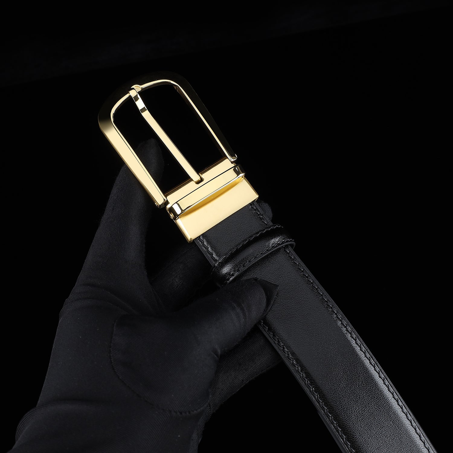 BELTLEY Black Calfskin Dress Belt 1.38" Wide