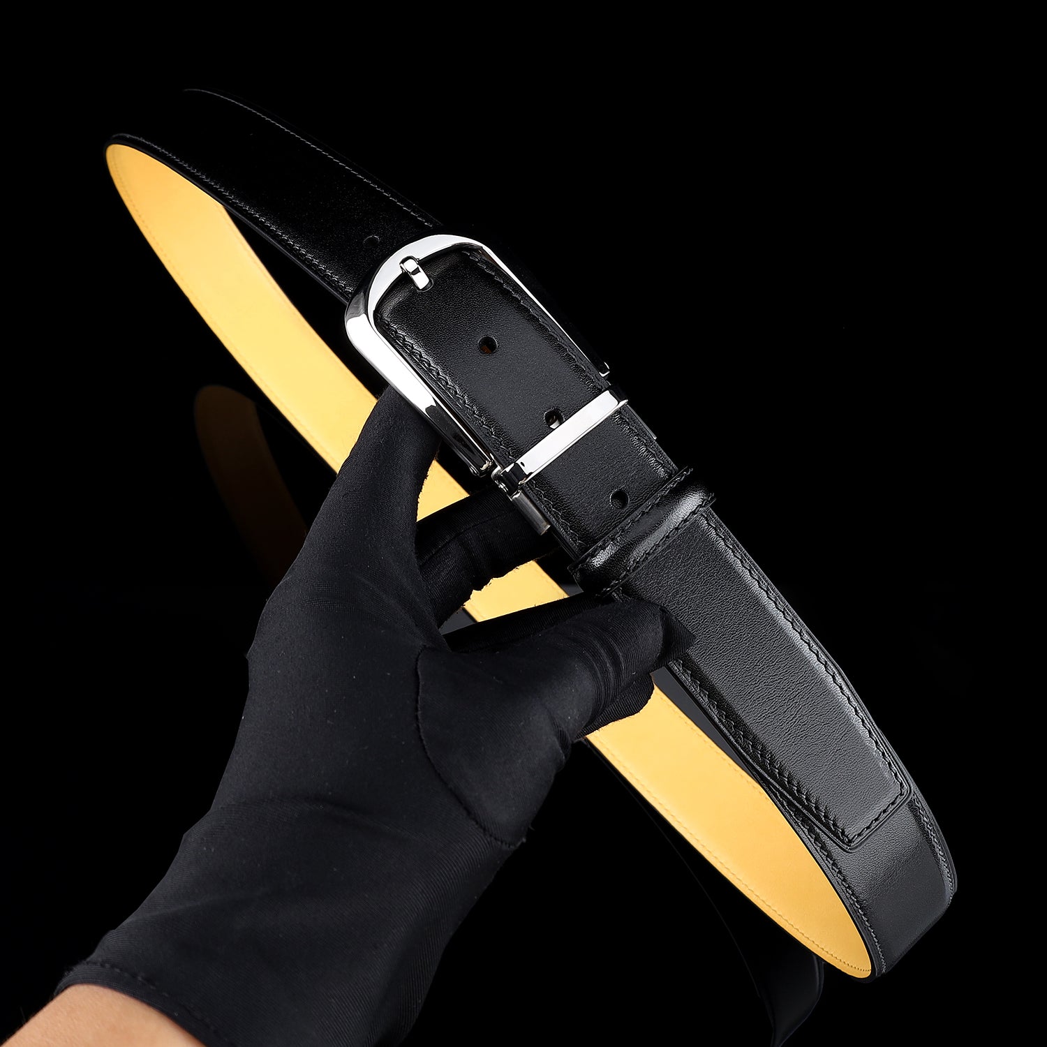 BELTLEY Black Calfskin Dress Belt 1.38" Wide