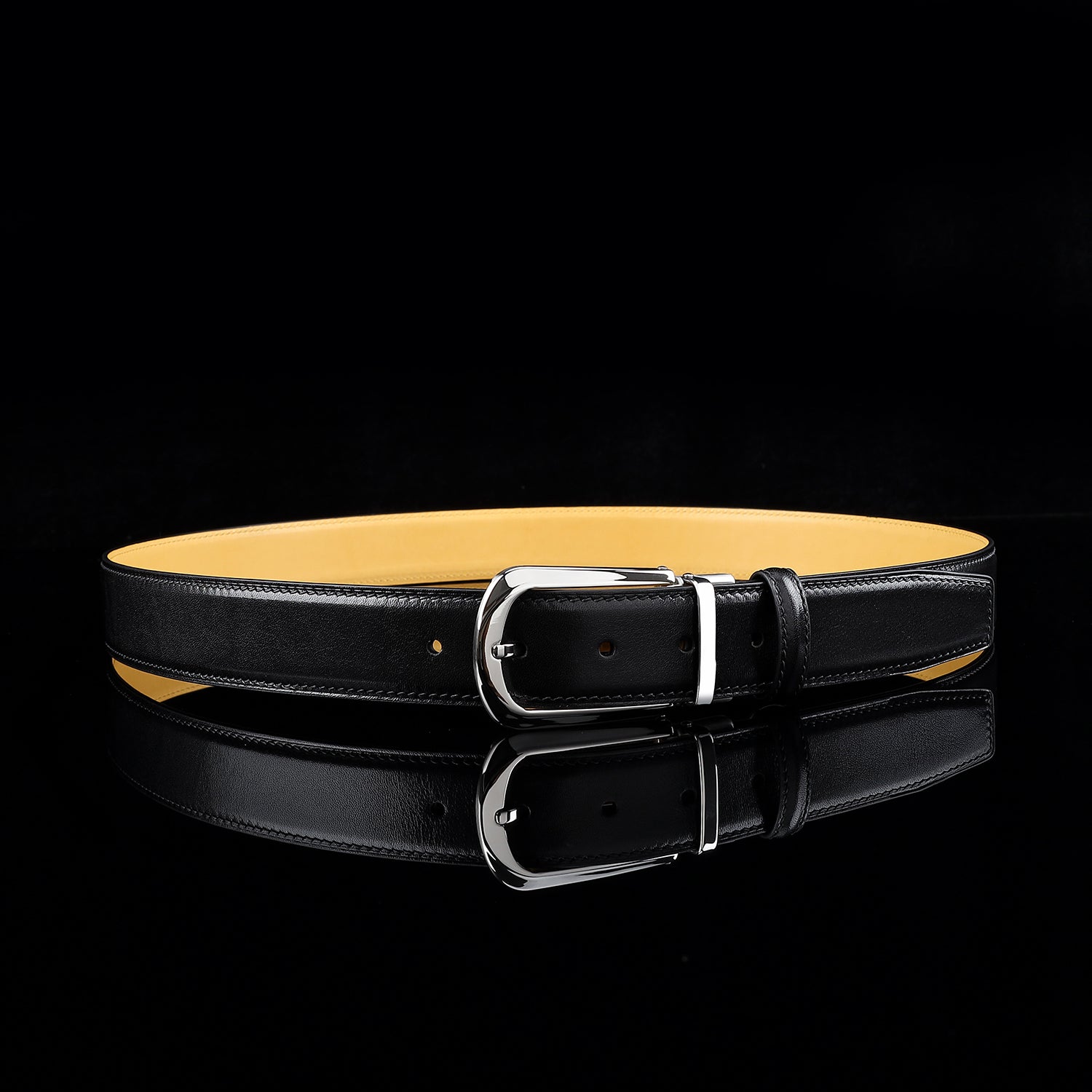 BELTLEY Black Calfskin Dress Belt 1.38" Wide