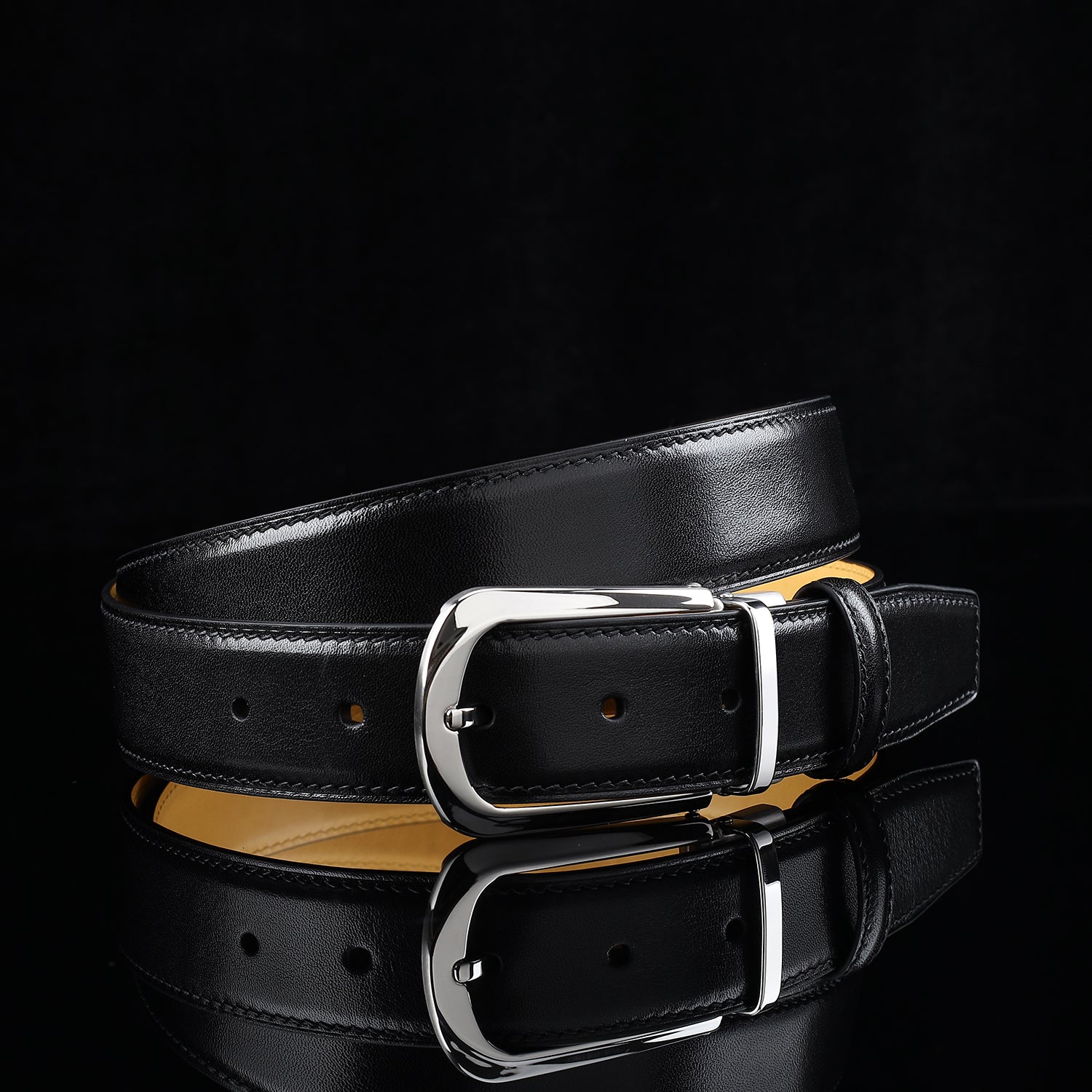 BELTLEY Black Calfskin Dress Belt 1.38" Wide