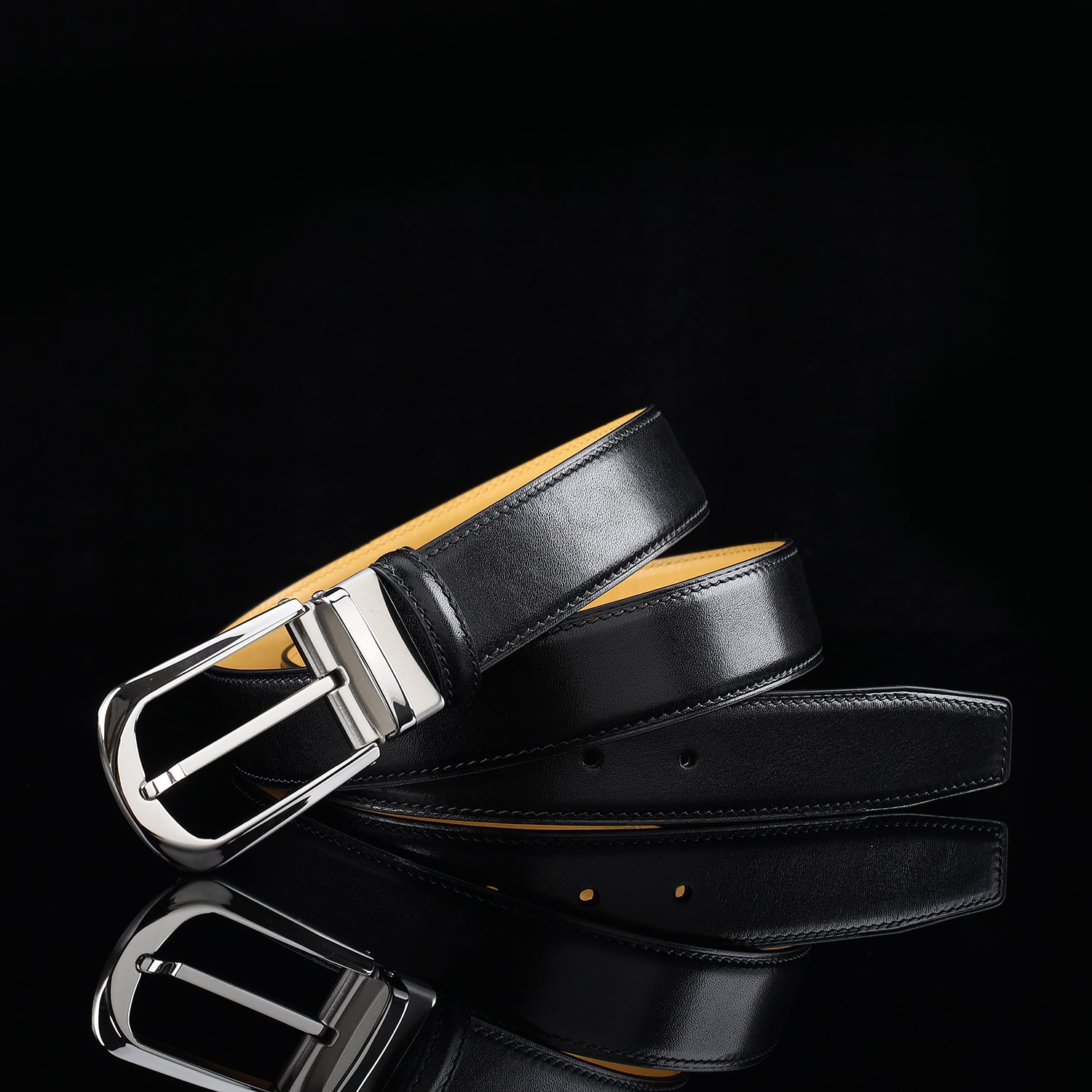 BELTLEY Black Calfskin Dress Belt 1.38" Wide