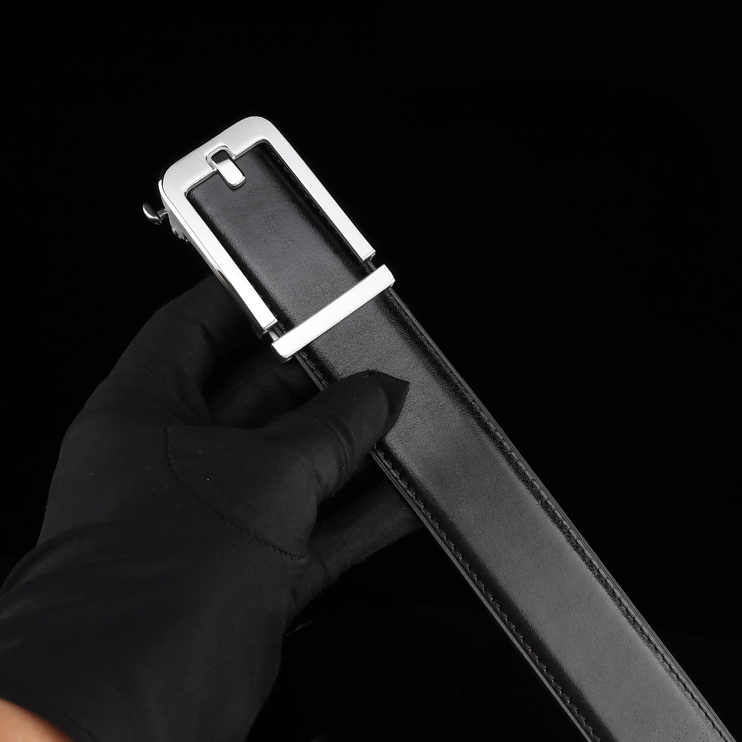 BELTLEY Black Calfskin Leather Belt with Minimal Ratchet Buckle
