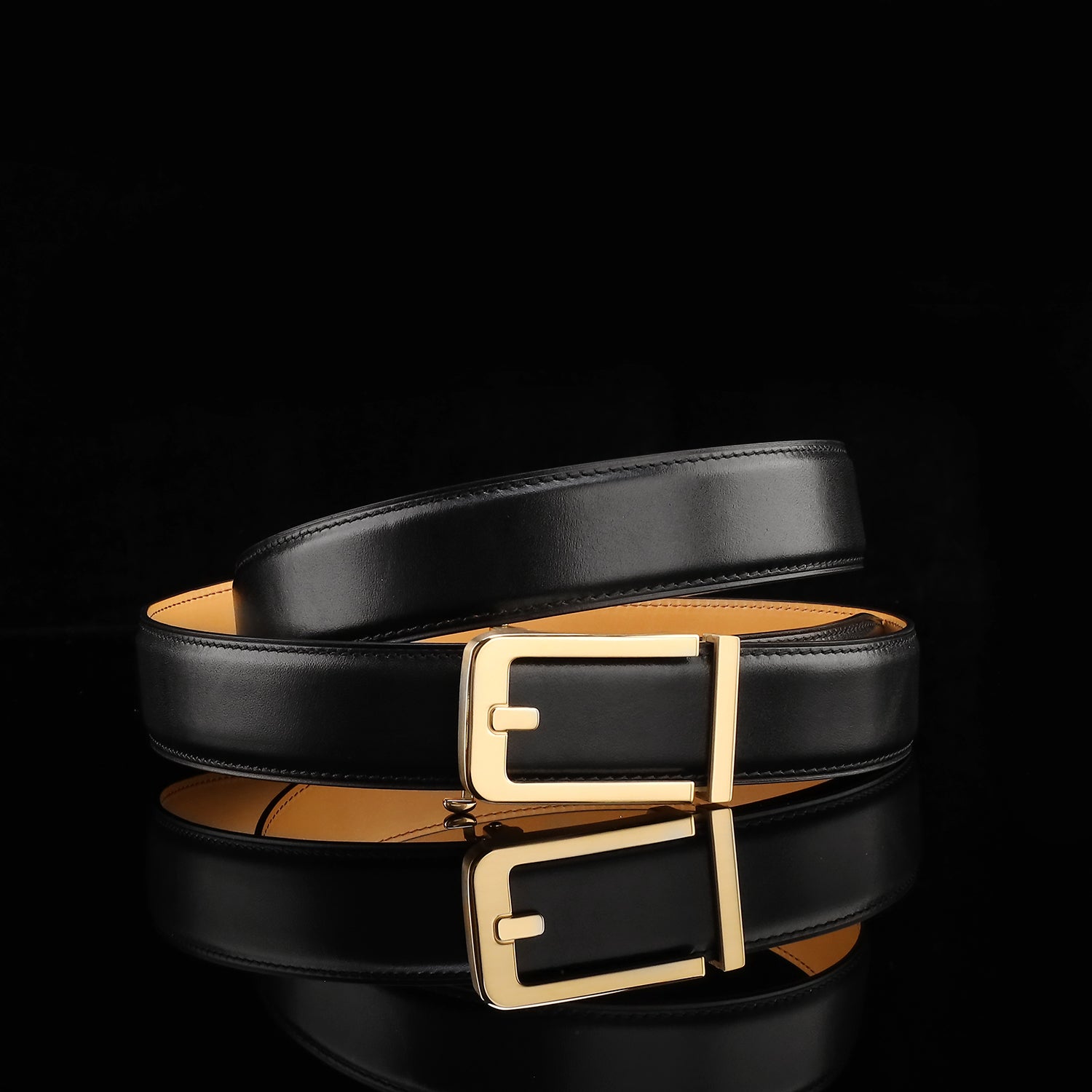 BELTLEY Black Calfskin Leather Belt with Minimal Ratchet Buckle