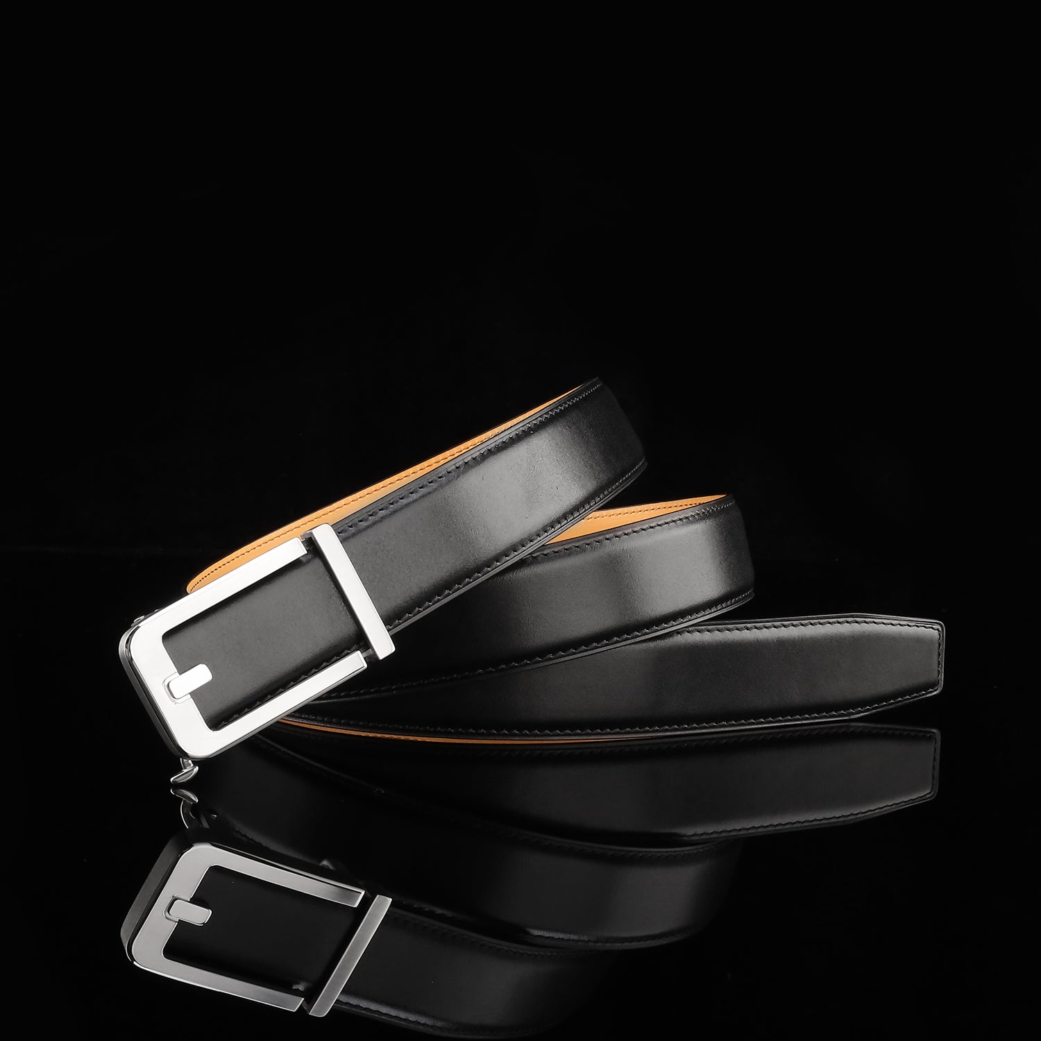 BELTLEY Black Calfskin Leather Belt with Minimal Ratchet Buckle