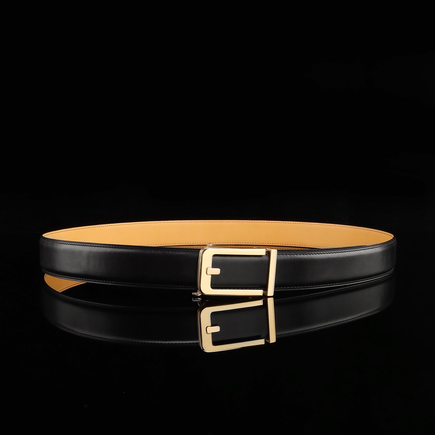 BELTLEY Black Calfskin Leather Belt with Minimal Ratchet Buckle