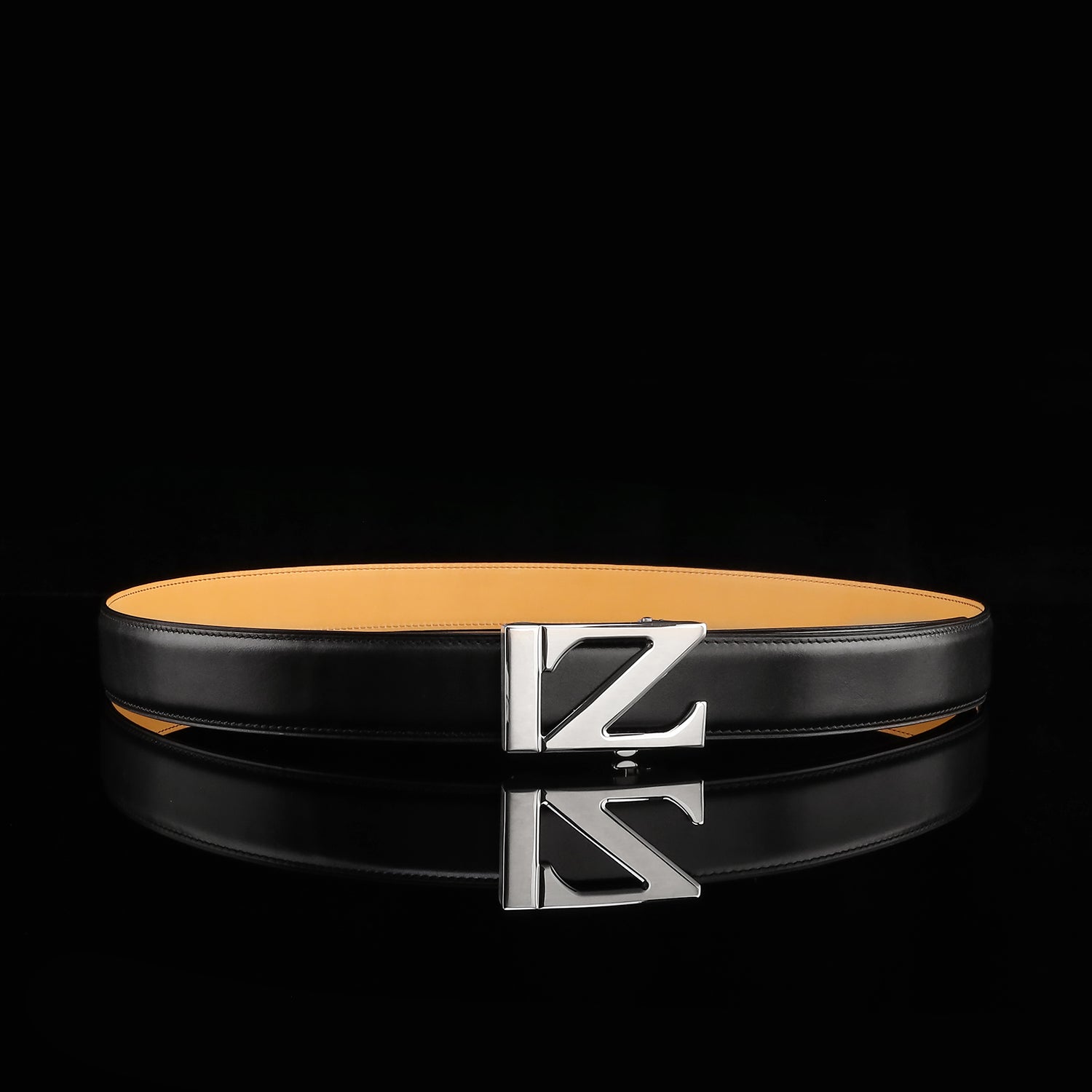 BELTLEY Black Calfskin Leather Belt with Ratchet Z Buckle