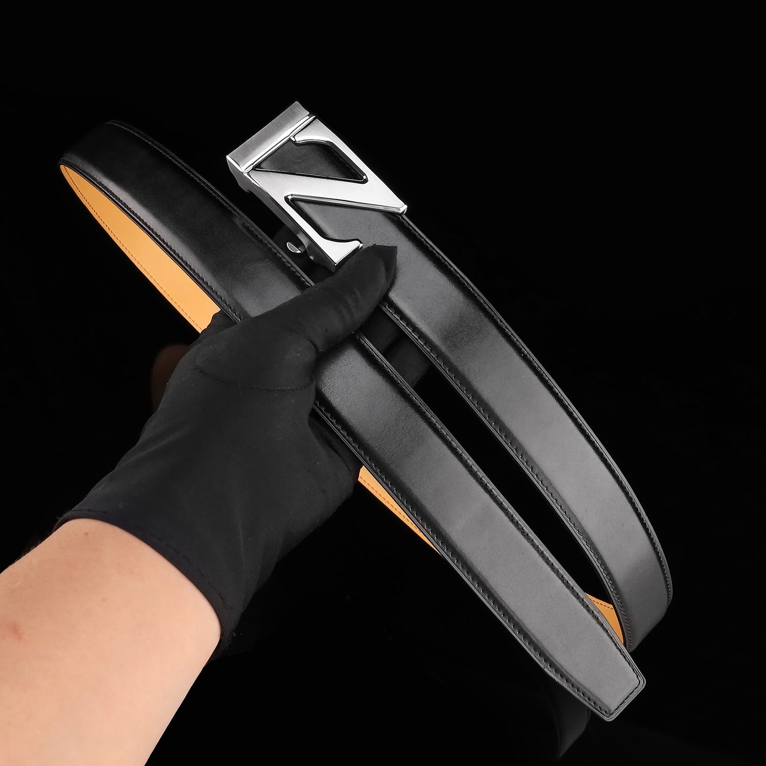 BELTLEY Black Calfskin Leather Belt with Ratchet Z Buckle