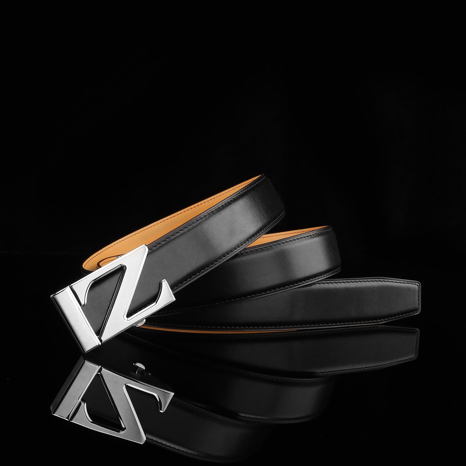 BELTLEY Black Calfskin Leather Belt with Ratchet Z Buckle