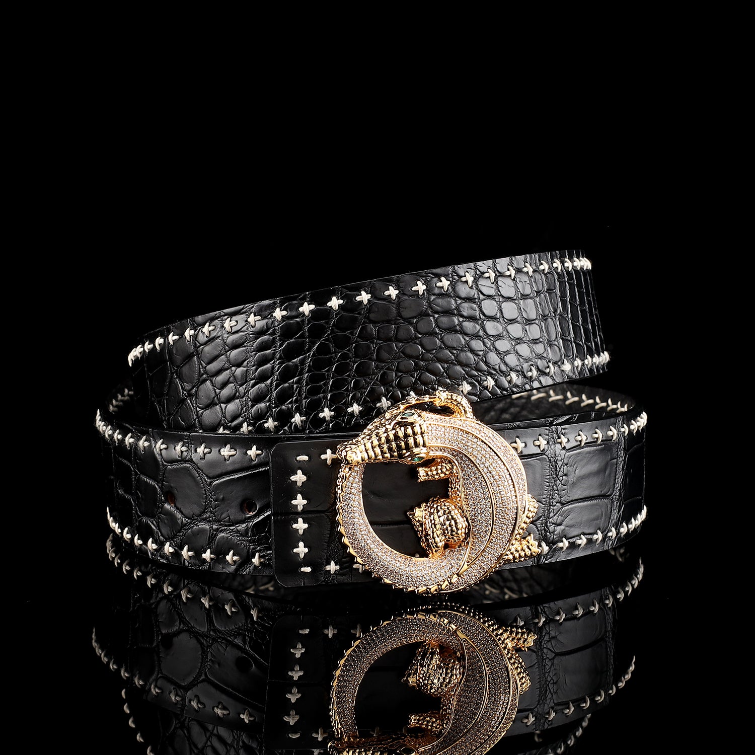 Black Crocodile Leather Belt -Unique BELT Buckle — additional view 12 | BELTLEY