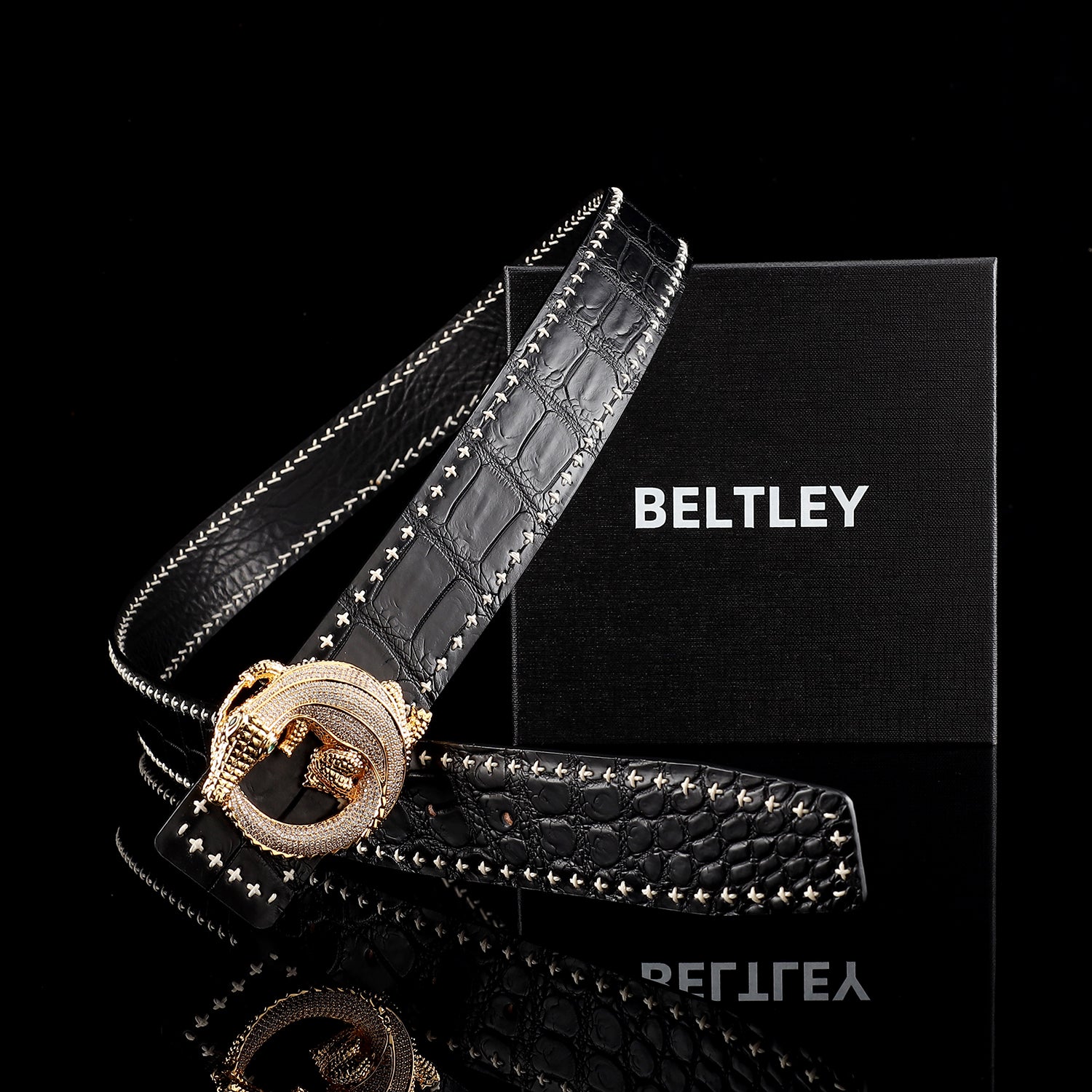 Black Crocodile Leather Belt -Unique BELT Buckle — additional view 13 | BELTLEY