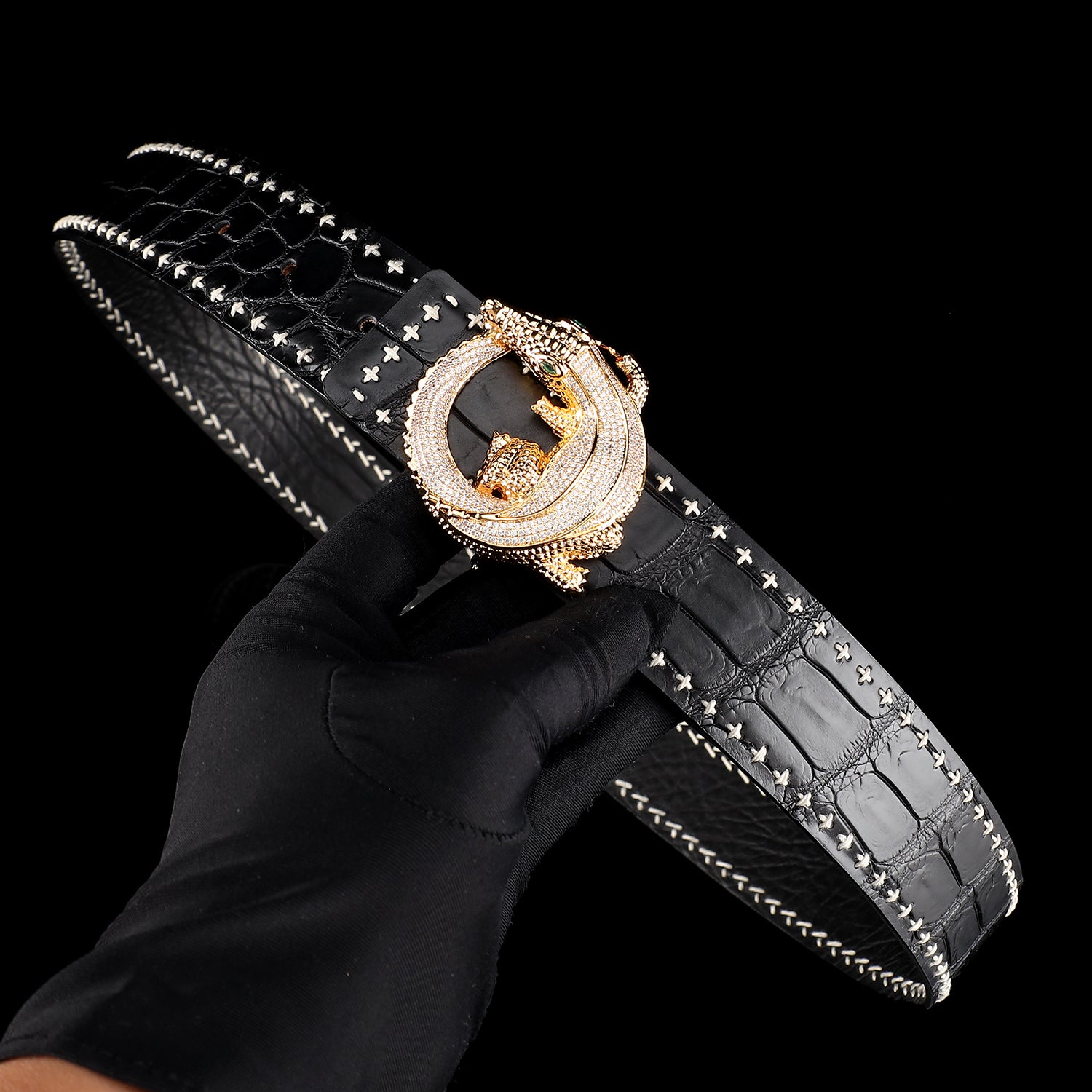 Black Crocodile Leather Belt -Unique BELT Buckle — additional view 11 | BELTLEY