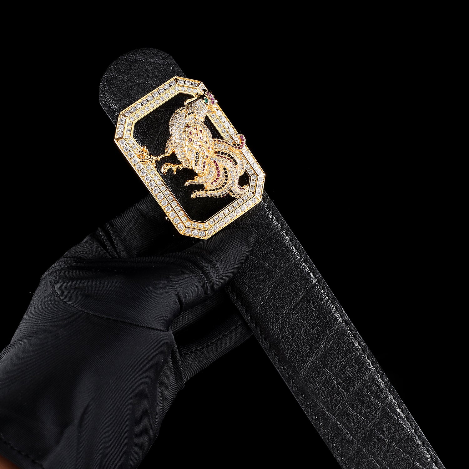 BELTLEY Black Elephant Hide Belt for Gentlemen — With Rooster Buckle 1.5" Ultra-Luxury Edition