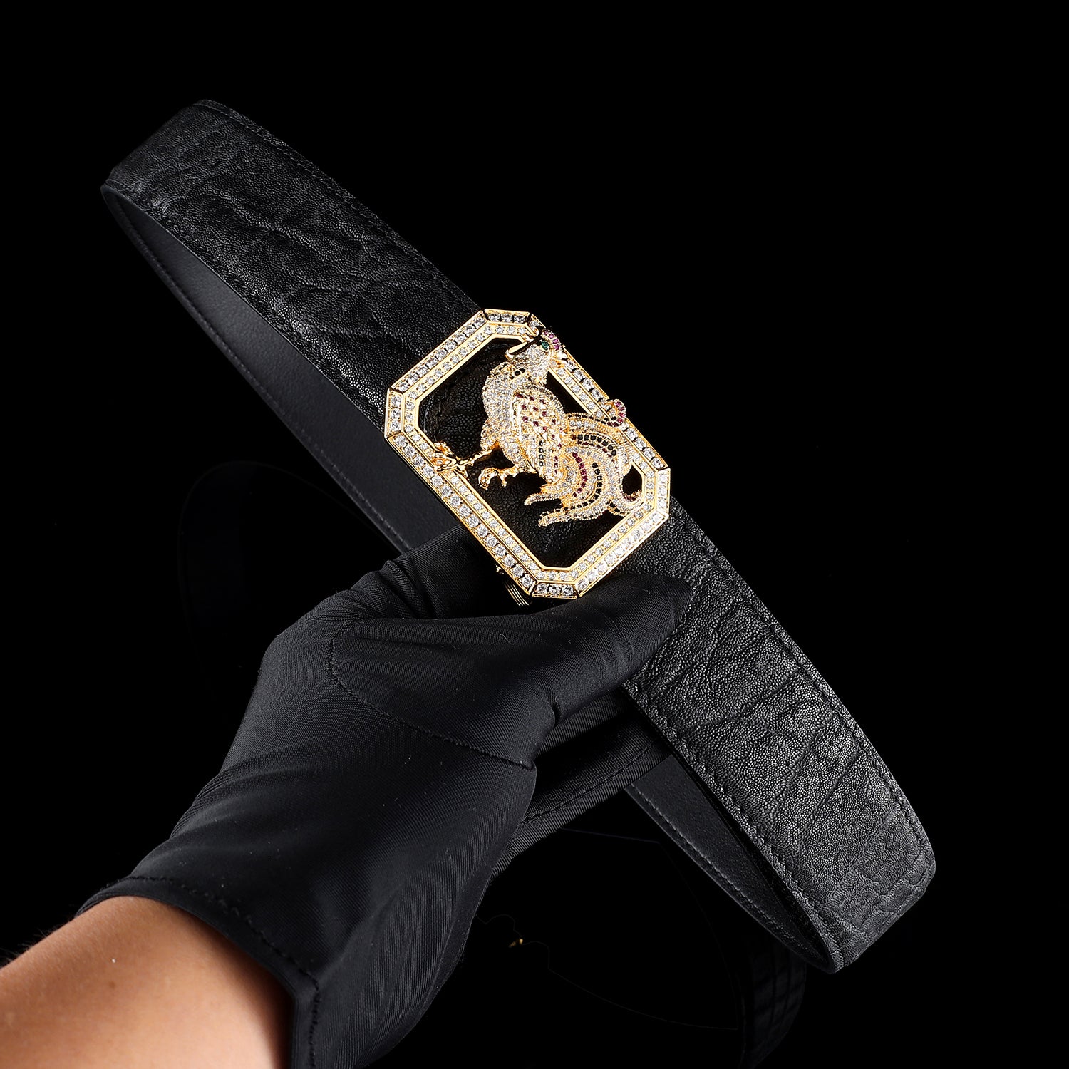 BELTLEY Black Elephant Hide Belt for Gentlemen — With Rooster Buckle 1.5" Ultra-Luxury Edition