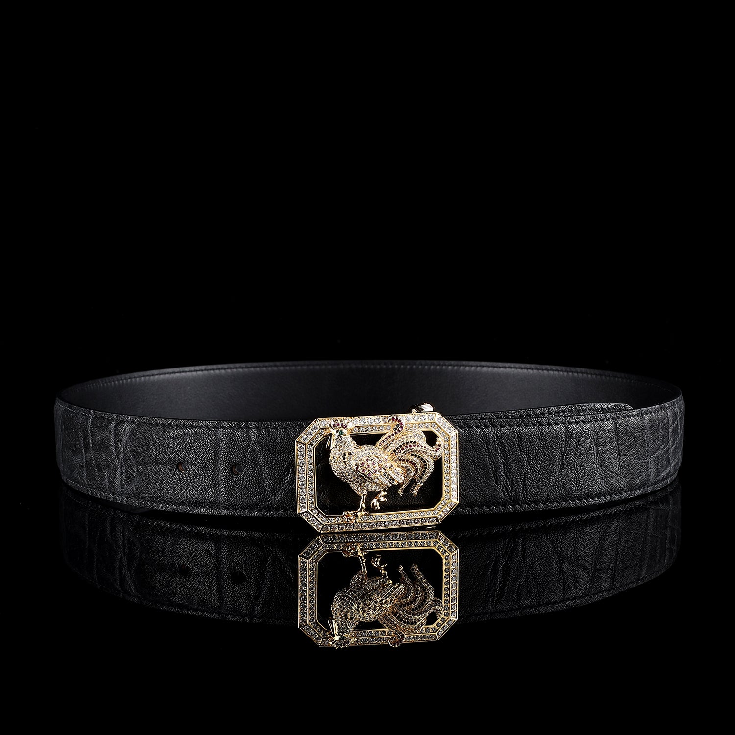BELTLEY Black Elephant Hide Belt for Gentlemen — With Rooster Buckle 1.5" Ultra-Luxury Edition