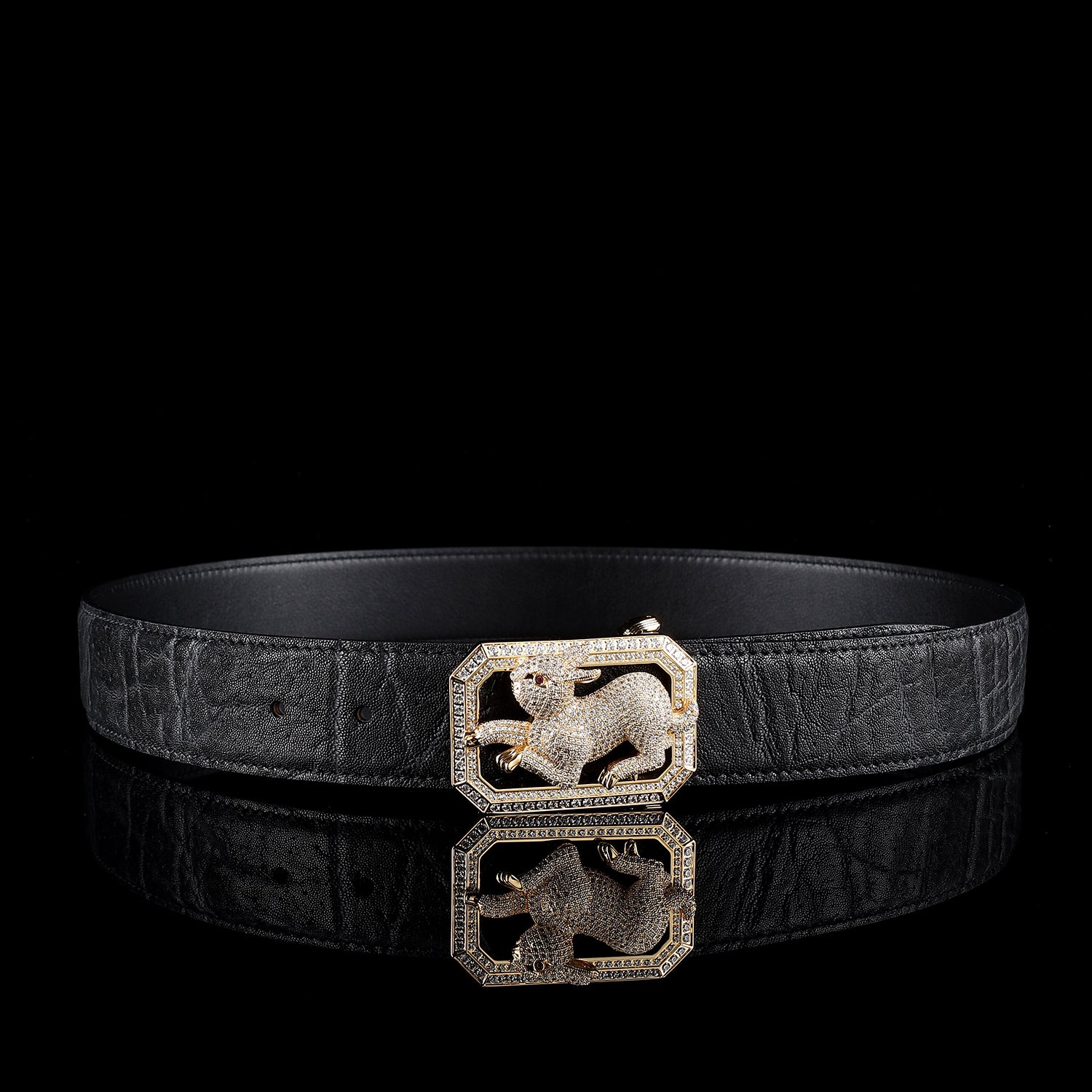 BELTLEY Black Elephant Hide Belt with Jewelry Grade Rabbit Buckle