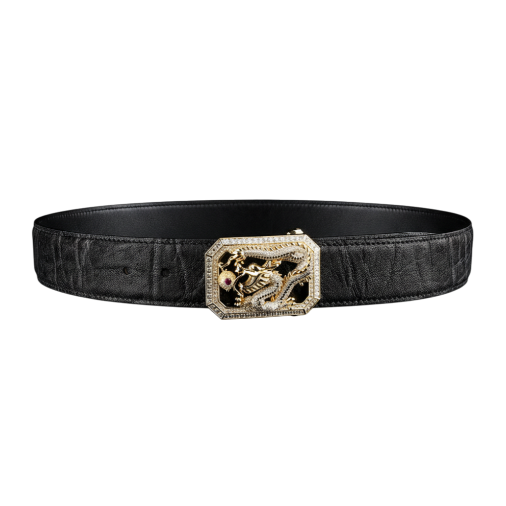 BELTLEY Black Elephant Skin Belt 1.5 Inches - Chinese Long Buckle