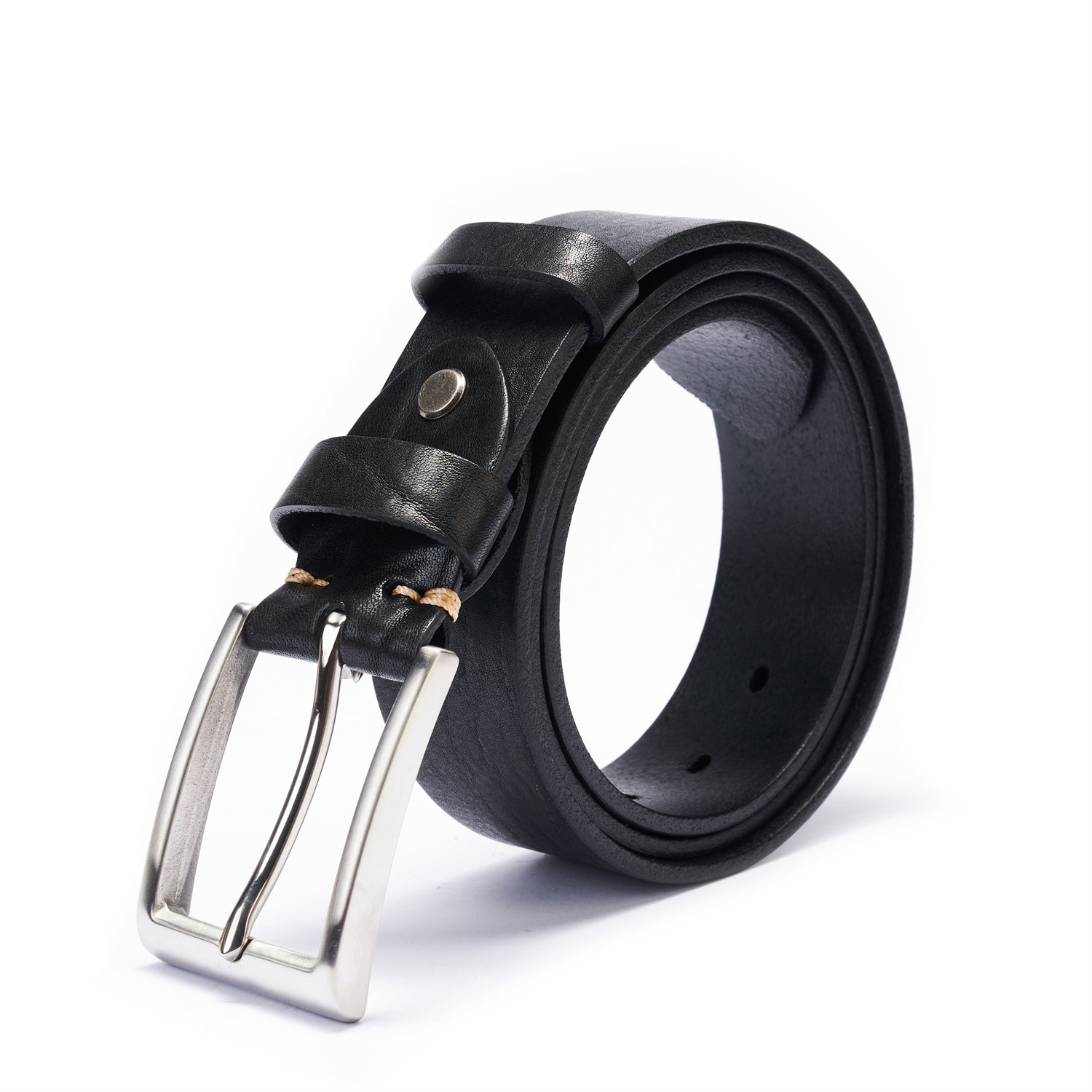 BELTLEY Black Everyday Leather Belt 1.5” - Full Grain SS Buckle