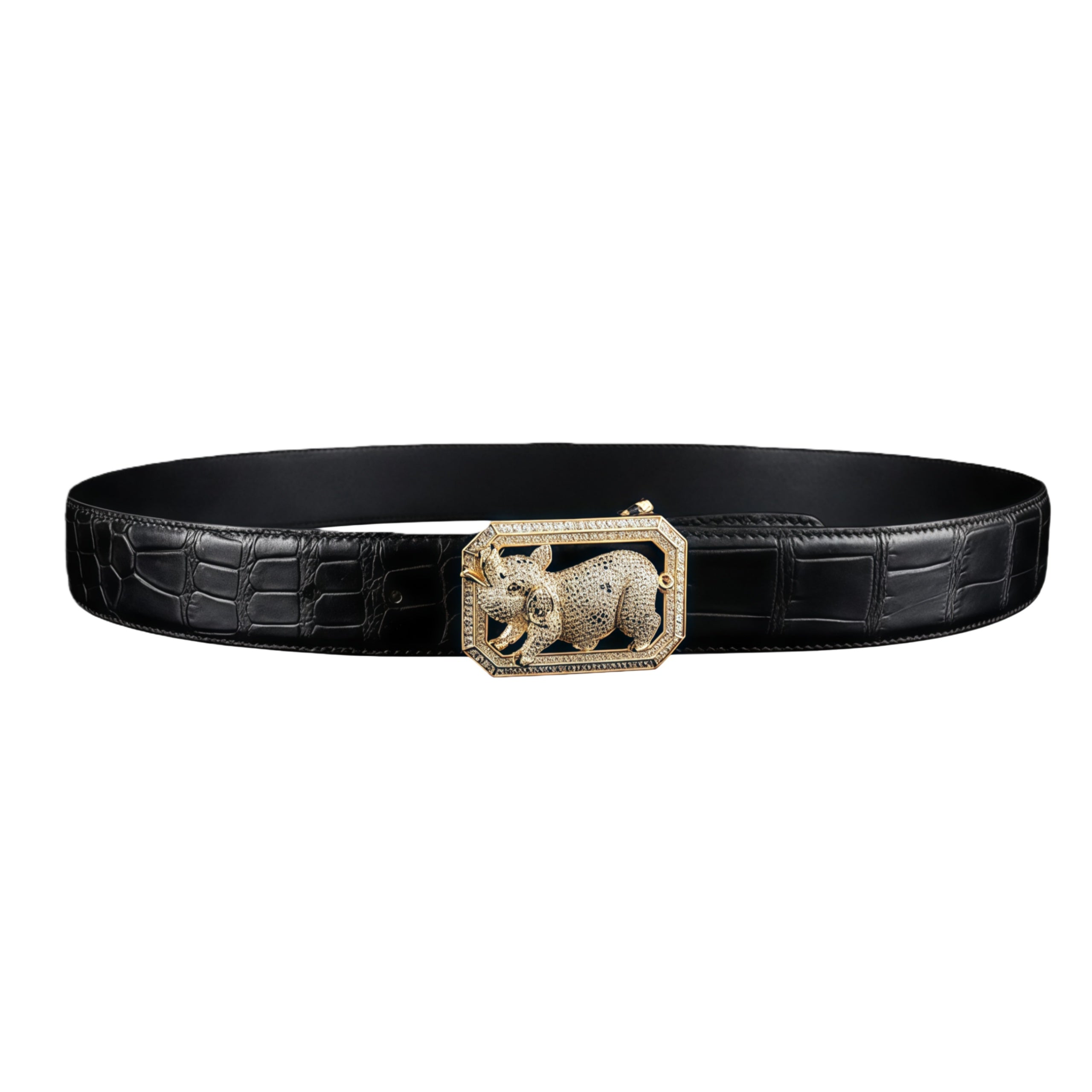 BELTLEY Black Exotic Crocodile Belt for Men-12 Zodiac Pig Buckle Belt