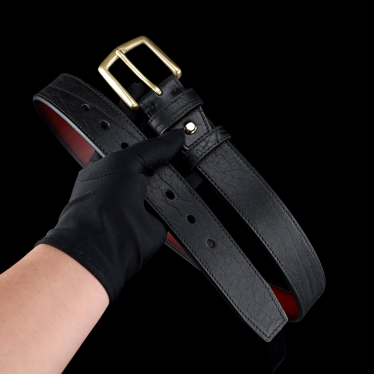 BELTLEY Black Full-Grain Cowhide Leather Belt for Men