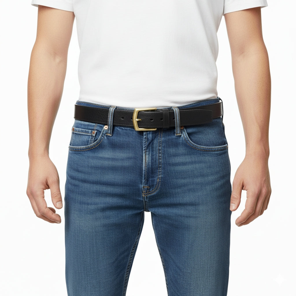 BELTLEY Black Full-Grain Cowhide Leather Belt for Men