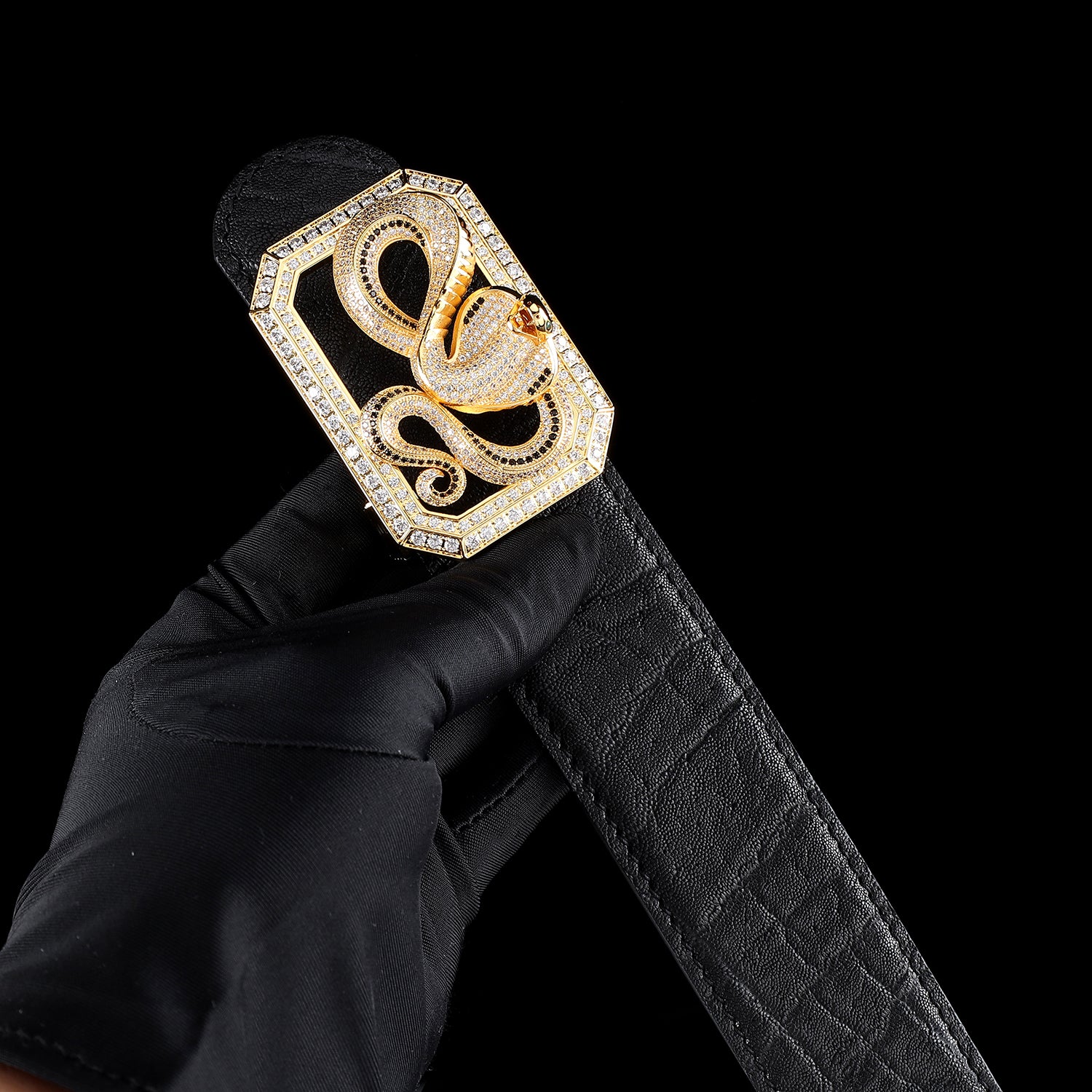 BELTLEY Men’s Black Elephant Skin Belt - Gold Plated Horse Buckle-1.5 Inches