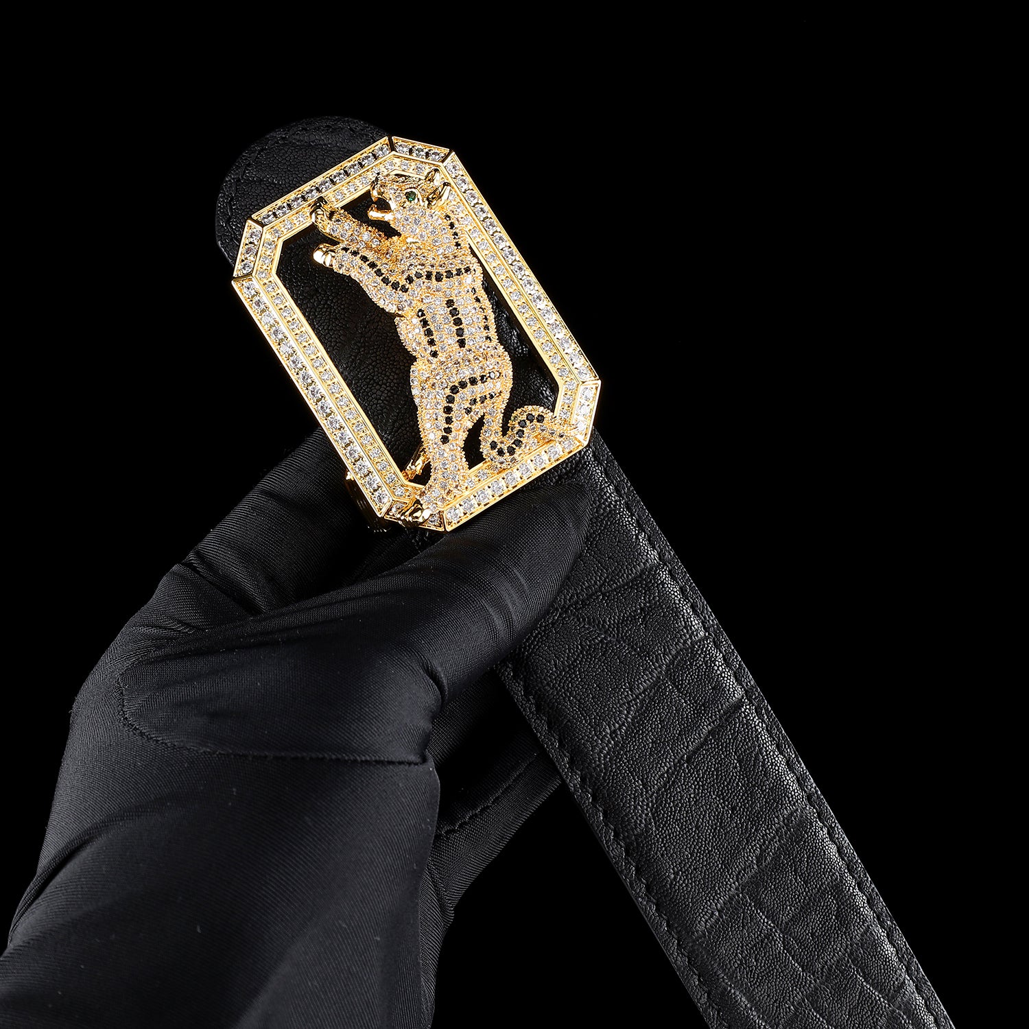 BELTLEY Black Handcrafted Elephant Skin Belt — Dog Buckle 1.5"