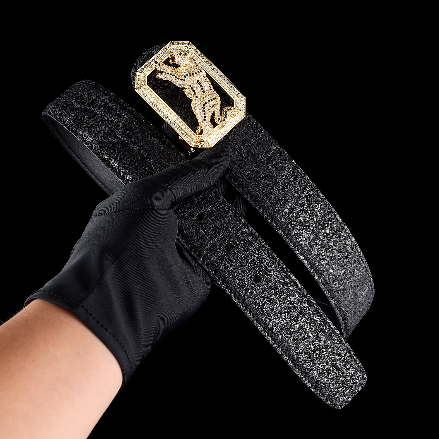 BELTLEY Black Handcrafted Elephant Skin Belt — Dog Buckle 1.5"